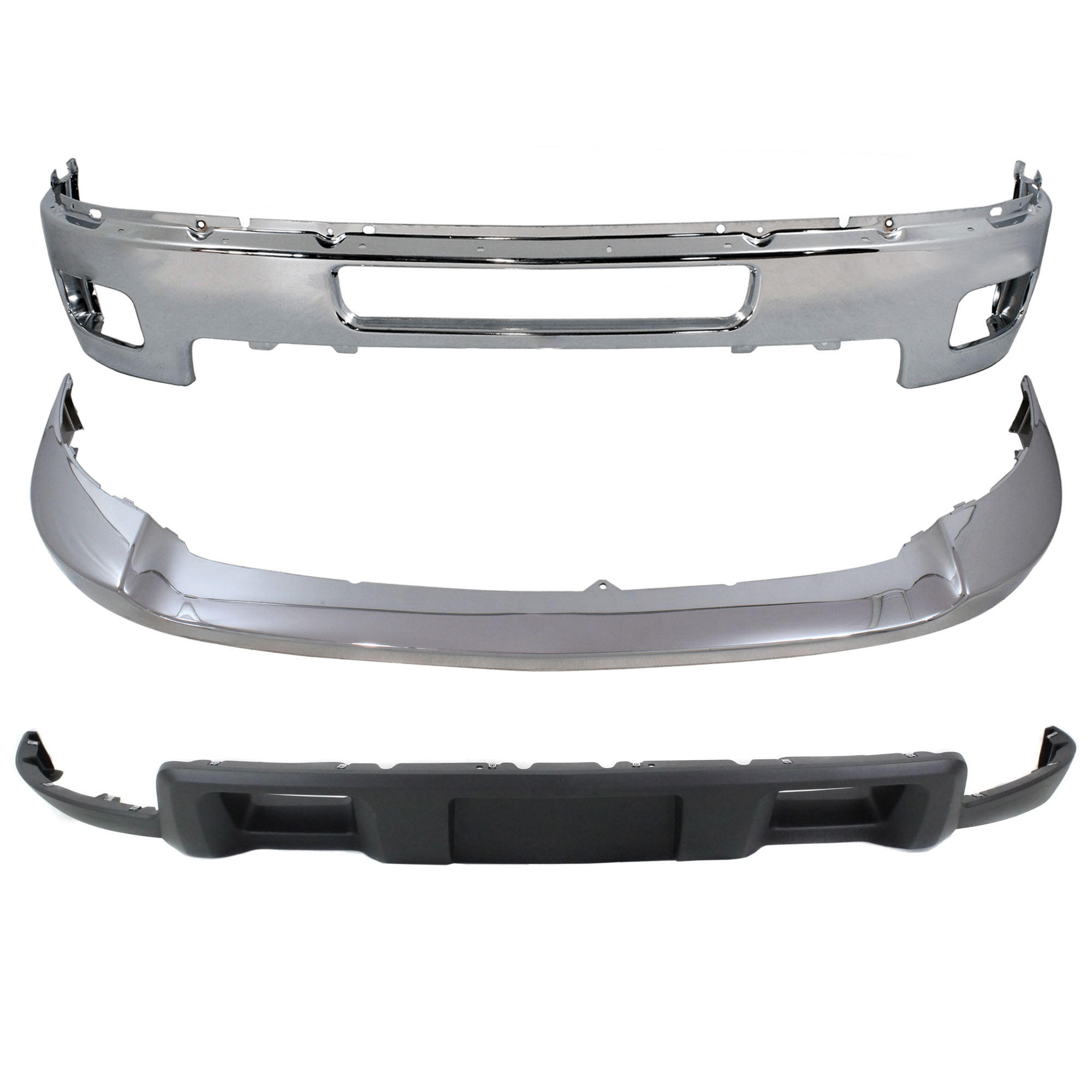 AM SILVERADO 2500-3500 HD 11-14 FRONT BUMPER 3 pc kit Chrome w Bumper Trim and Valance SKU KIT 072324 C632 Partslink GM1002837 GM1014106 GM1092213 OEM 25883349-25883355-19370763
