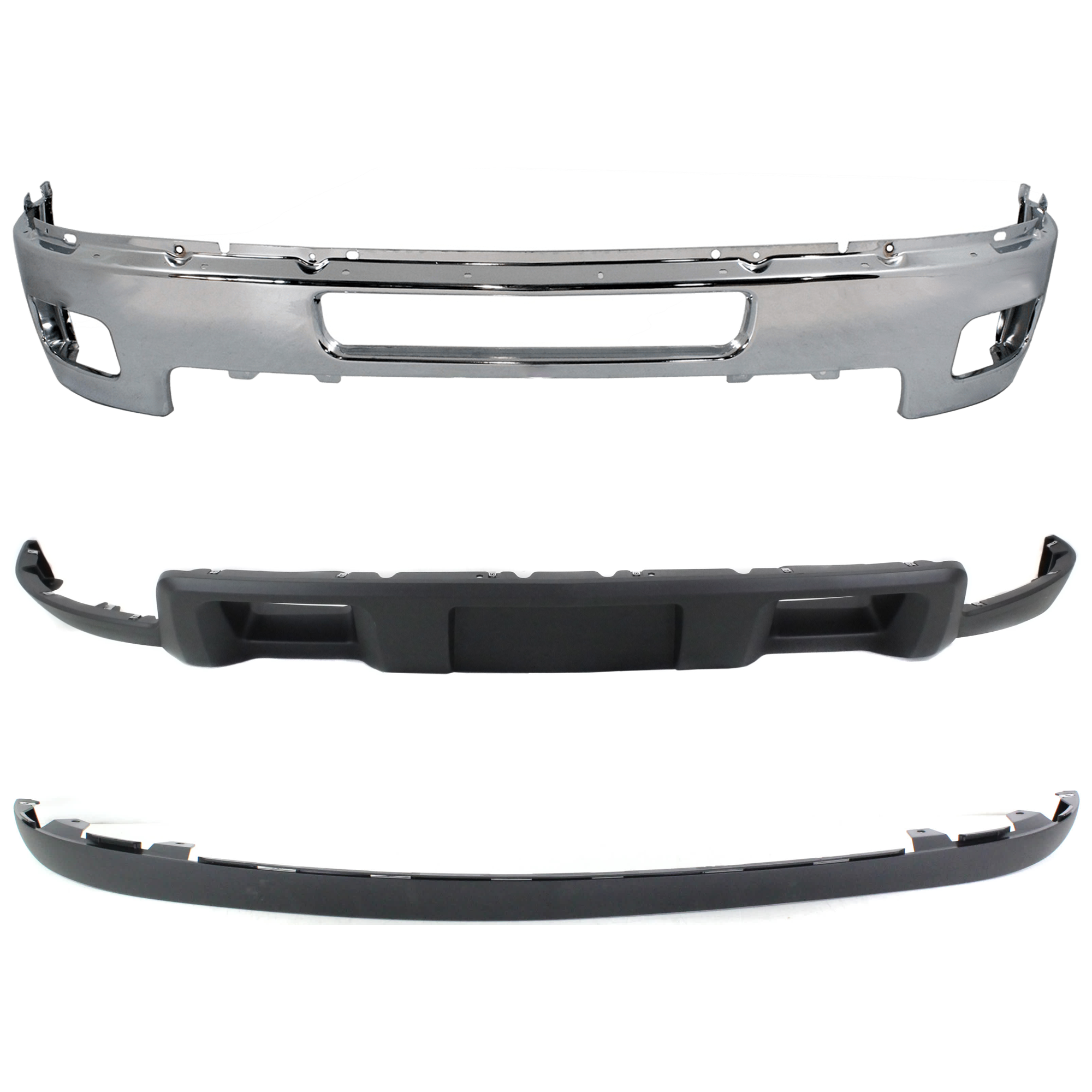 AM SILVERADO 2500-3500 HD 11-14 FRONT BUMPER 3 pc kit Chrome w Valance SKU KIT 072324 C635 Partslink GM1002837 GM1095195 GM1092213 OEM 25883349-20845670-19370763