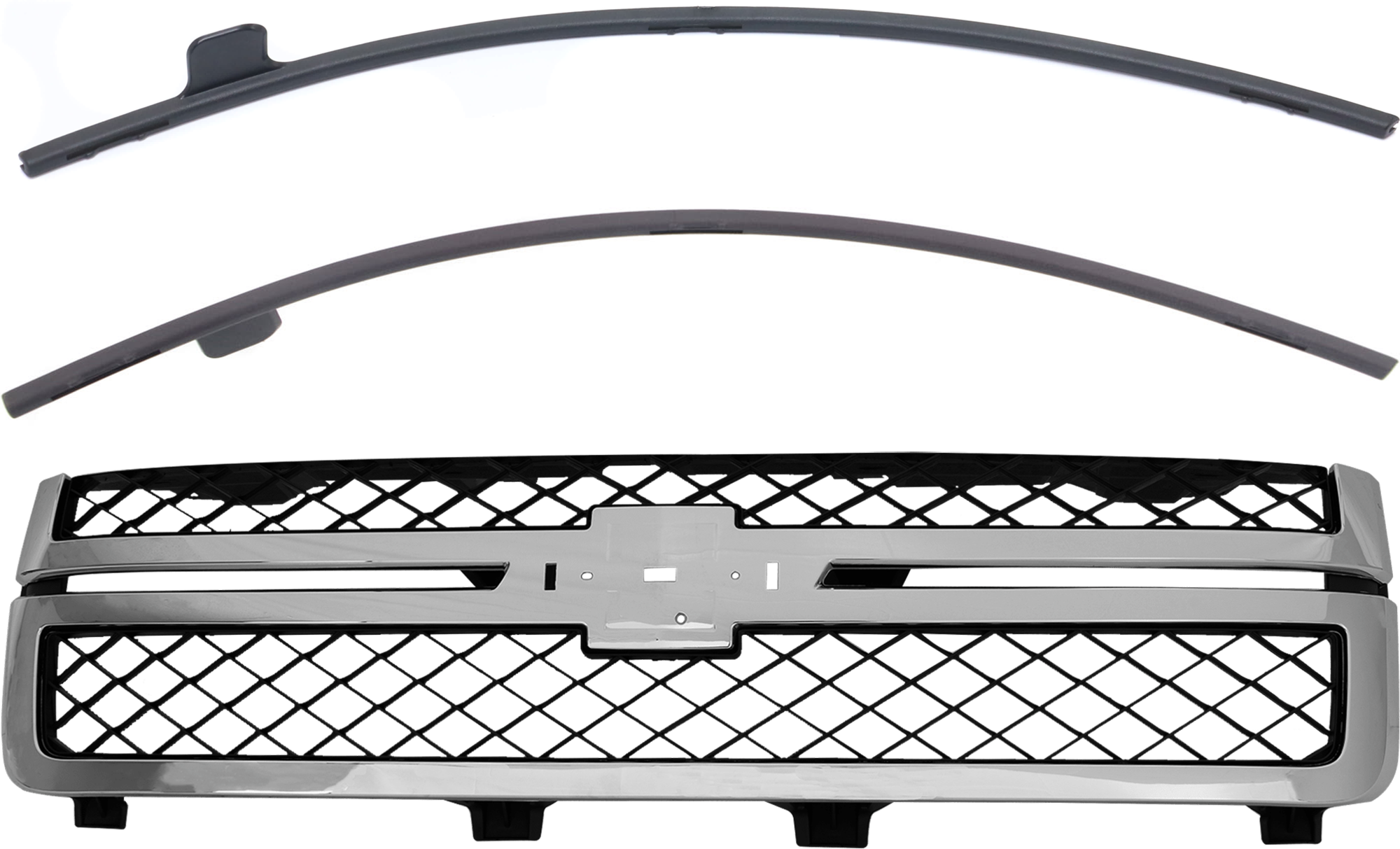AM SILVERADO 2500 HD 3500 HD 11-14 GRILLE 3 pc Kit Plastic Chrome Shell Painted Black Insert with Bumper Trim SKU KIT 072324 C653 Partslink GM1200639 GM1088178 GM1089178 OEM 20966058-25883358-25883359
