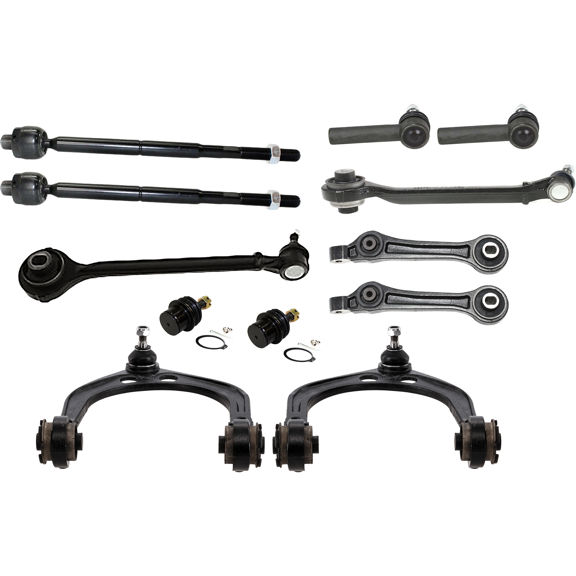 AM CHRYSLER 300-05-10 FRONT CONTROL ARM RH AND LH Upper and Lower Forward and Rearward 12 pc Kit with Ball Joint and Tie Rod End SKU KIT 072324 C69 OEM 4782561AE 68002123AC 4782612