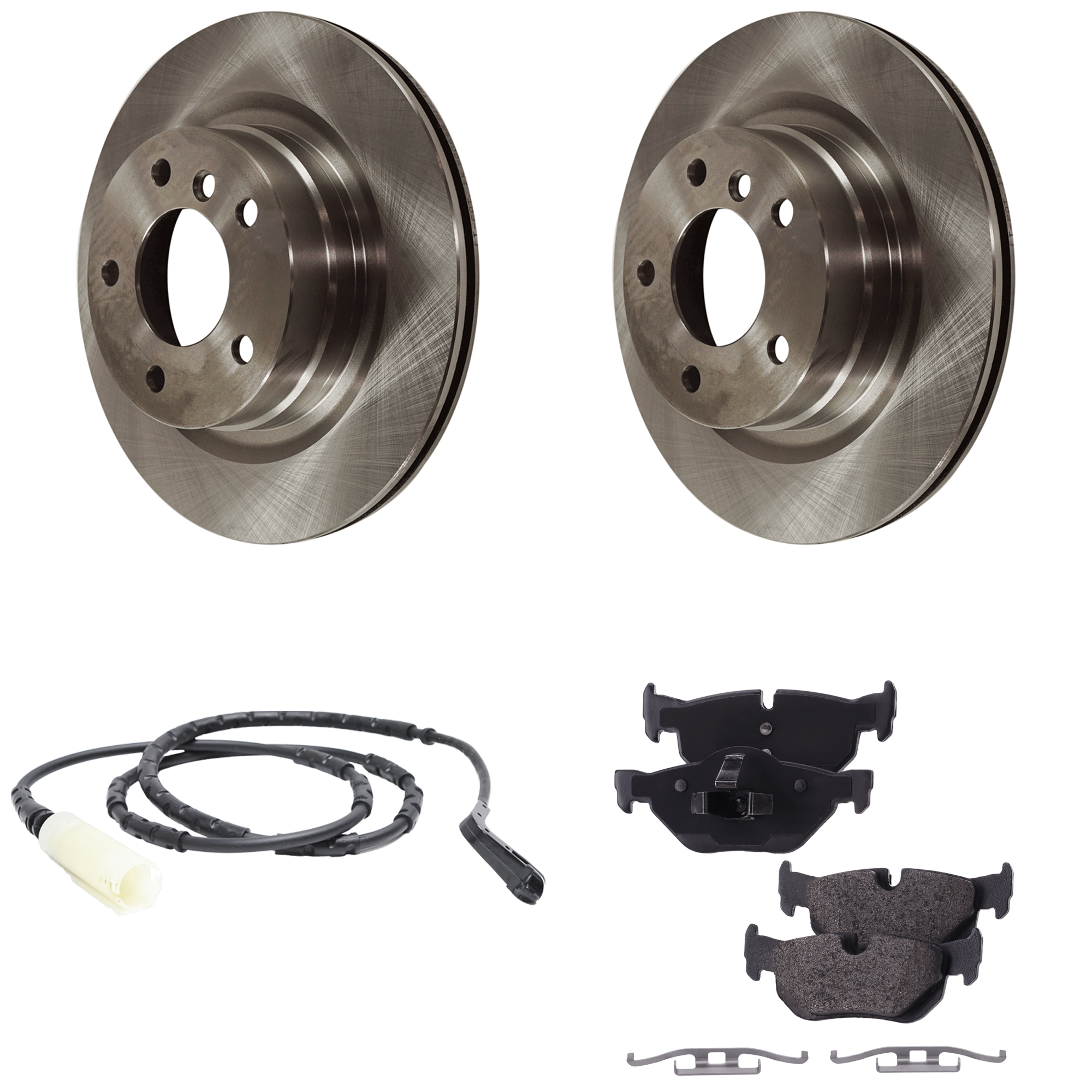 AM 328I 07-11 REAR BRAKE DISC AND PAD KIT 2 Wheel Set with Brake Pad Sensor SKU KIT 072324 C710 OEM 3-421-676-465-134-350-000-000-000-000