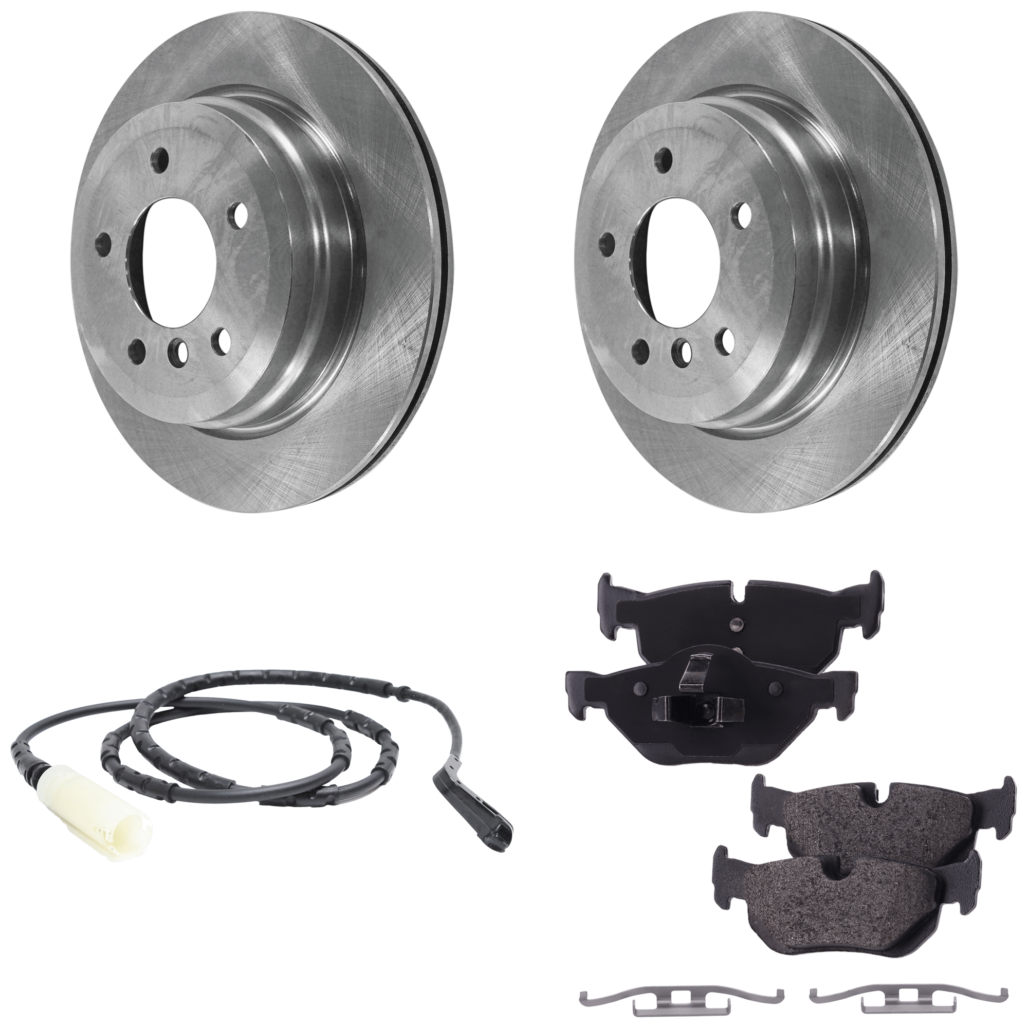 AM 328I 07-11 REAR BRAKE DISC AND PAD KIT 5 pc Kit with Brake Pad Sensor SKU KIT 072324 C711 OEM 34216764653-34356789445-342167