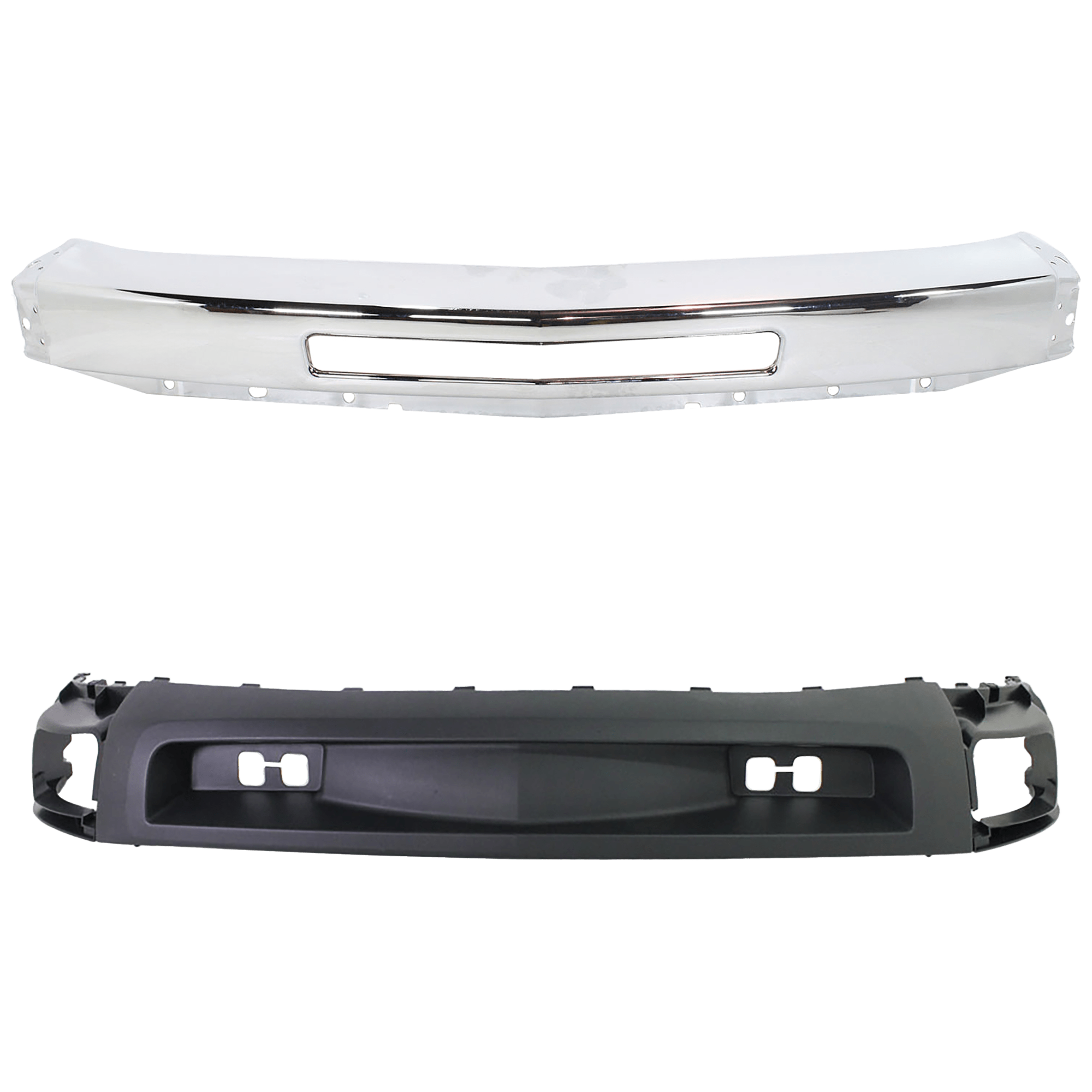 AM SILVERADO 2500-3500 HD 07-10 FRONT BUMPER 2 pc kit Chrome w Valance SKU KIT 072324 C722 Partslink GM1002831 GM1092202 OEM 15941850-15915505