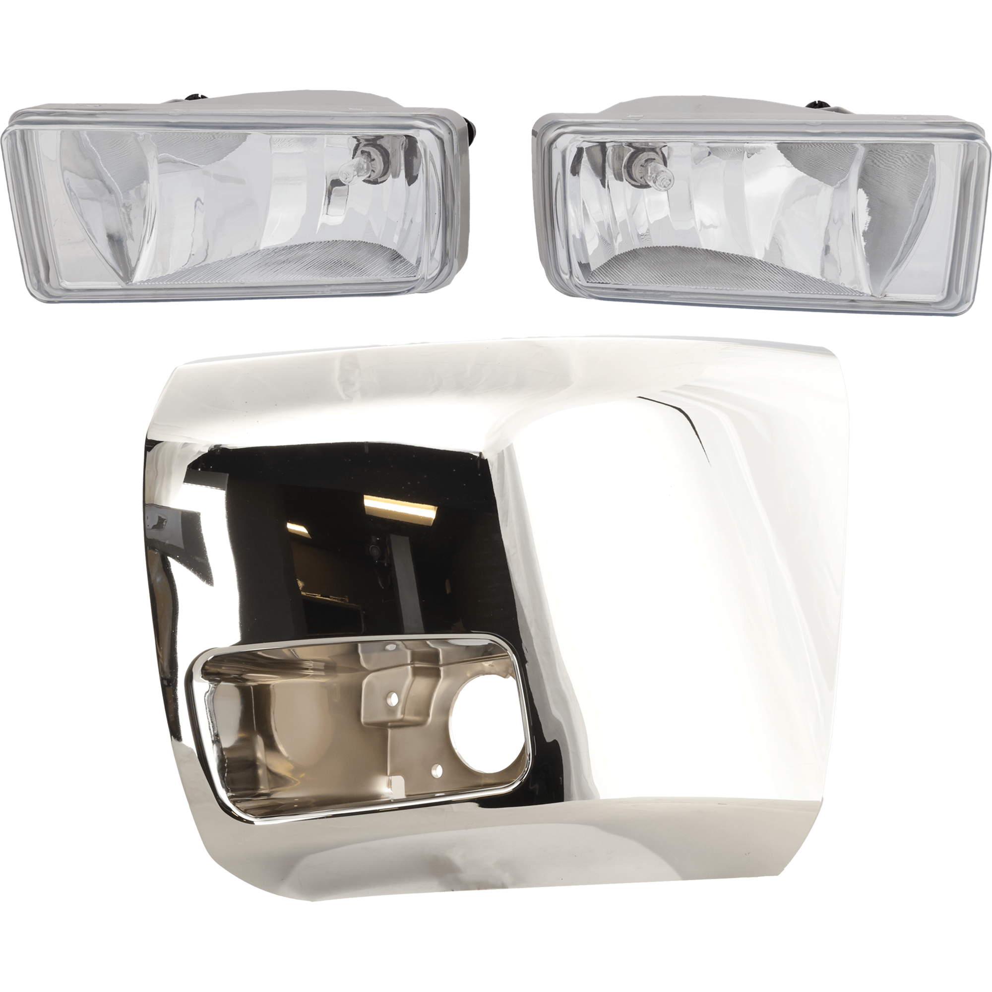 AM SILVERADO 1500-07-13 FRONT BUMPER END RH AND LH Chrome 3 pc Kit with Fog Light SKU KIT 072324 C776 Partslink GM1004156 GM2593160 GM2592160 OEM 20985757-22872763-22872762
