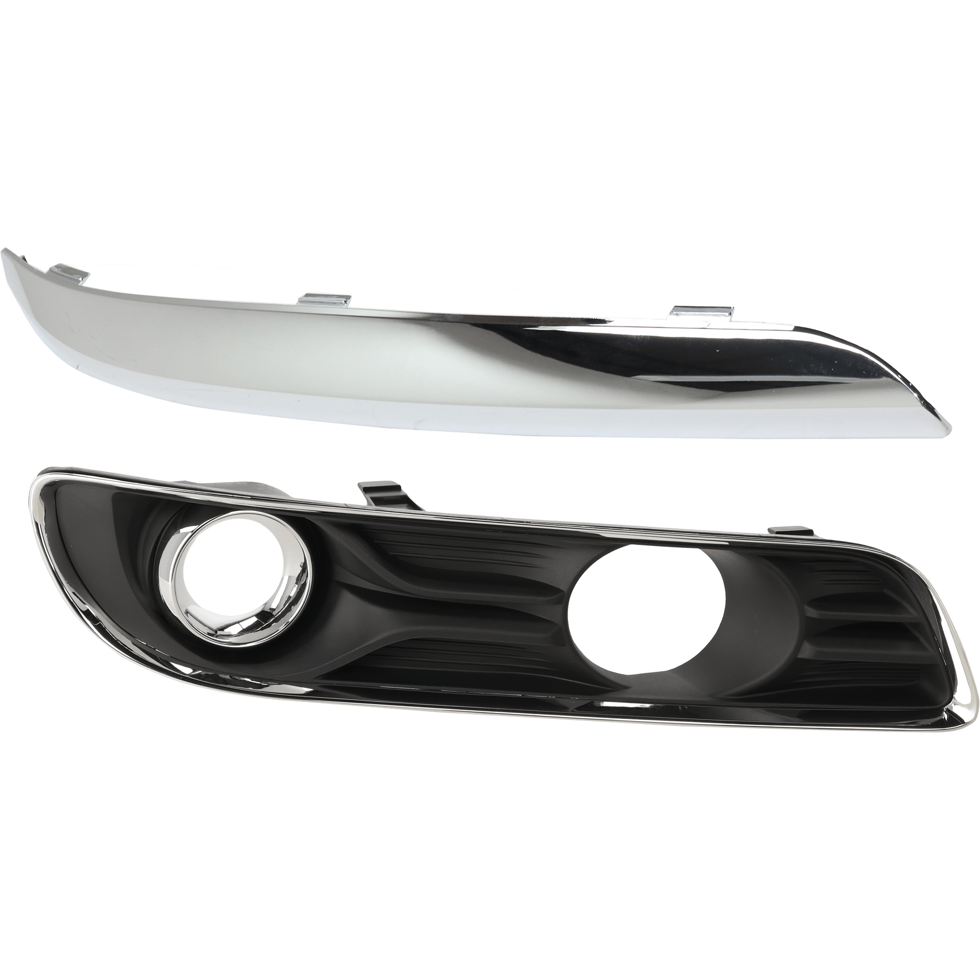 AM CHRYSLER 300-11-14 FRONT FOG LAMP MOLDING RH 2 pc kit Black w Chrome Trim w ACC Exc. SRT 8 Model SKU KIT 072324 C824 Partslink CH1039128 CH1047103 OEM 5182392AB 68127940AB