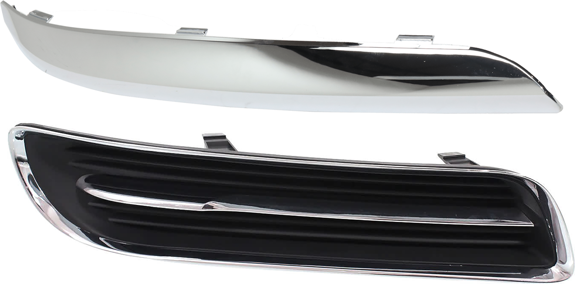 AM CHRYSLER 300-11-14 FOG LAMP COVER RH 2 pc kit Outer Blk w Chrome Trim Exc. SRT 8 Model SKU KIT 072324 C825 Partslink CH1039127 CH1047103 OEM 68127944AB 68127940AB