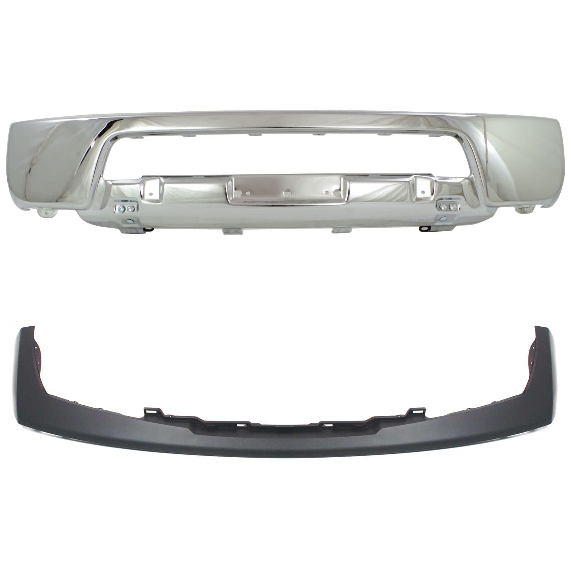 AM FRONTIER 05-08 FRONT BUMPER 2 pc kit Chrome w Bumper Trim SKU KIT 072324 C875 Partslink NI1002140 NI1000224 OEM 62014EA810-62025EA800