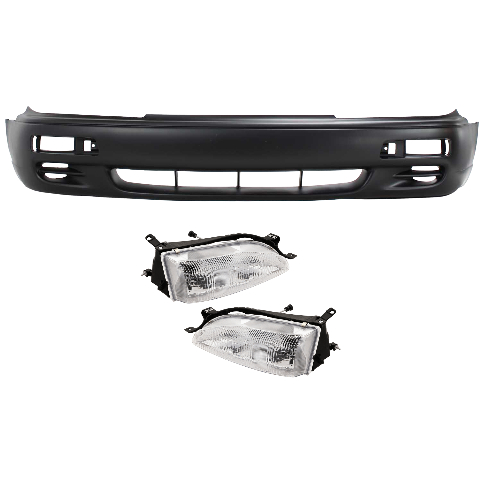 AM CAMRY 95-96 HEAD LAMP RH AND LH 3 pc Kit Assembly Halogen with Bumper Cover SKU KIT 072326-01 Partslink TO2502112 TO2503112 TO1000177 OEM 8111006032-8115006032-52119AA9