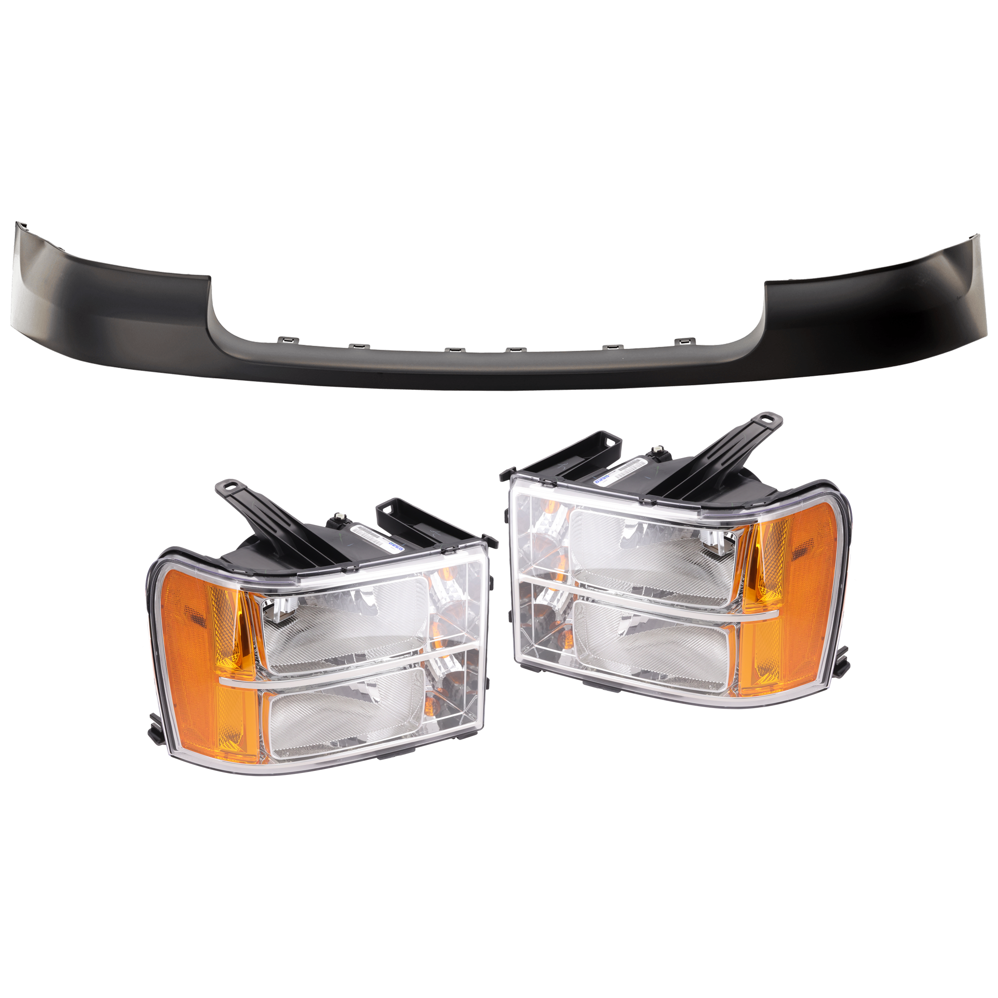 AM SIERRA 2500 HD SIERRA 3500 HD 07-10 HEAD LAMP RH AND LH 3 pc Kit Assembly Halogen with Bumper Cover SKU KIT 072326-03 Partslink GM2502283C GM2503283C GM1000873C OEM 20980241-22853030-25783597