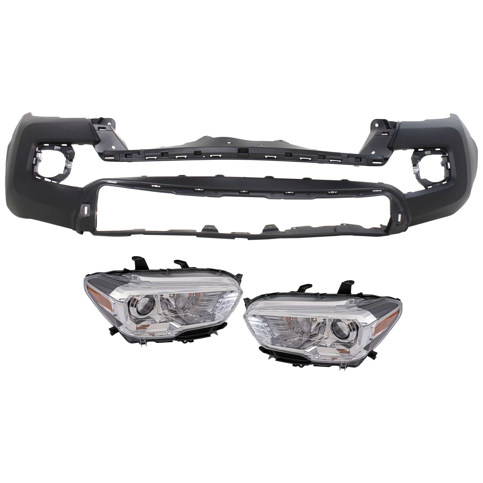 AM TACOMA 19-23 HEAD LAMP RH AND LH 3 pc Kit Assembly Halogen with Bumper Cover SKU KIT 072326-07 Partslink TO2502276 TO2503276 TO1000414 OEM 8111004262-8115004262-52119049