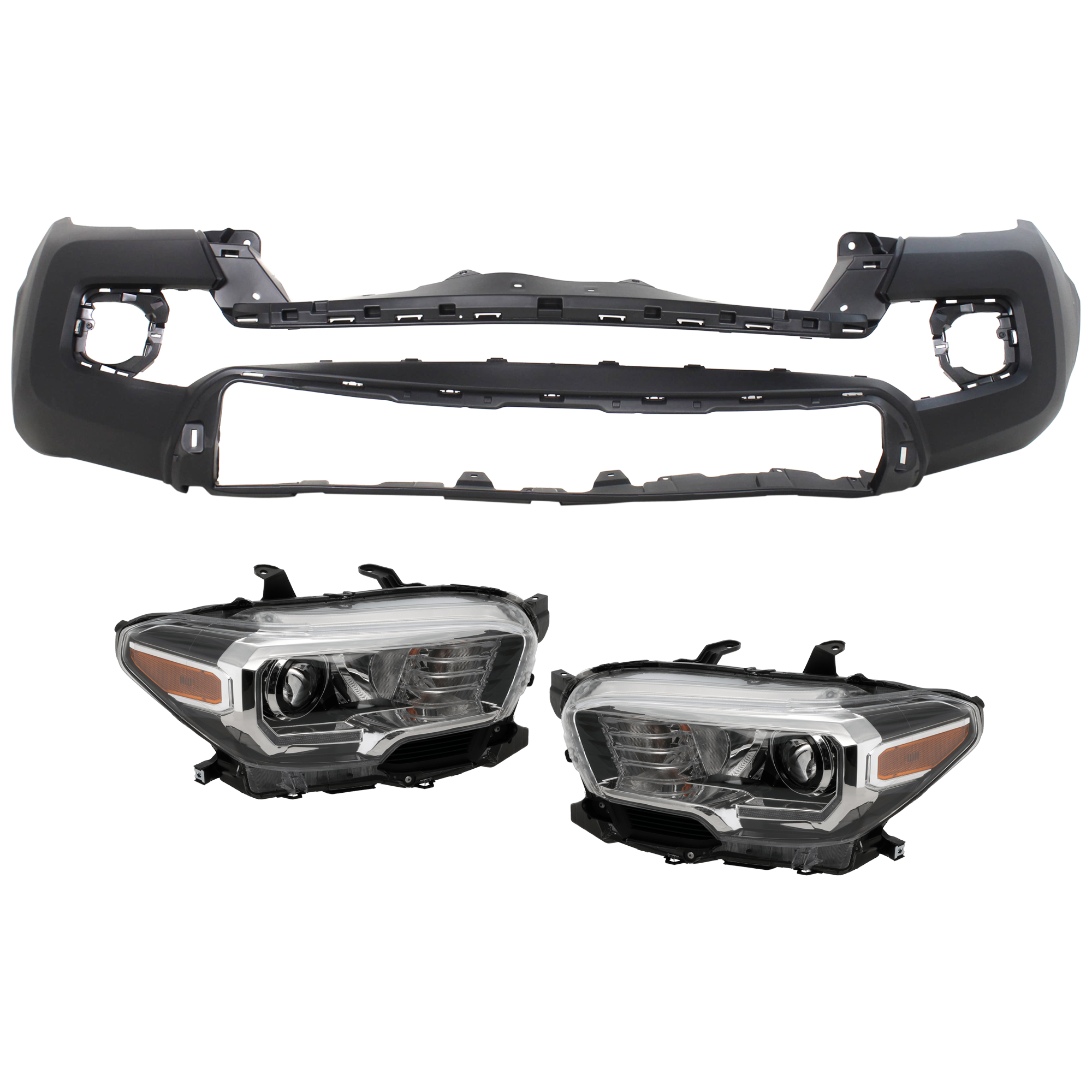 AM TACOMA 19-23 HEAD LAMP RH AND LH 3 pc Kit Assembly Halogen with Bumper Cover SKU KIT 072326-09 Partslink TO2502284 TO2503244 TO1000414 OEM 8111004270-8115004251-52119049