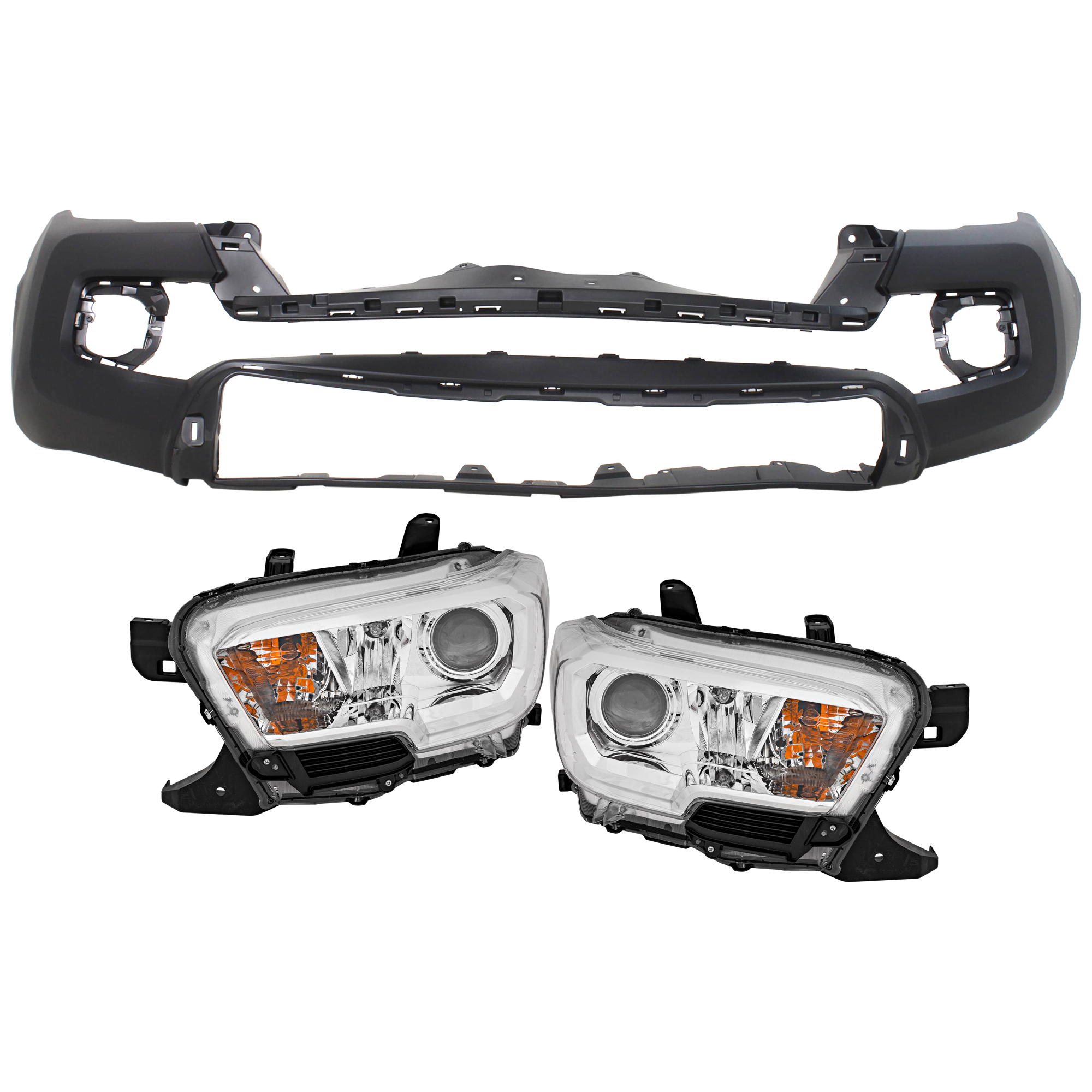 AM TACOMA 19-23 HEAD LAMP RH AND LH 3 pc Kit Assembly Halogen with Bumper Cover SKU KIT 072326-10 Partslink TO2502284 TO2503284 TO1000414 OEM 8111004251-8115004251-52119049