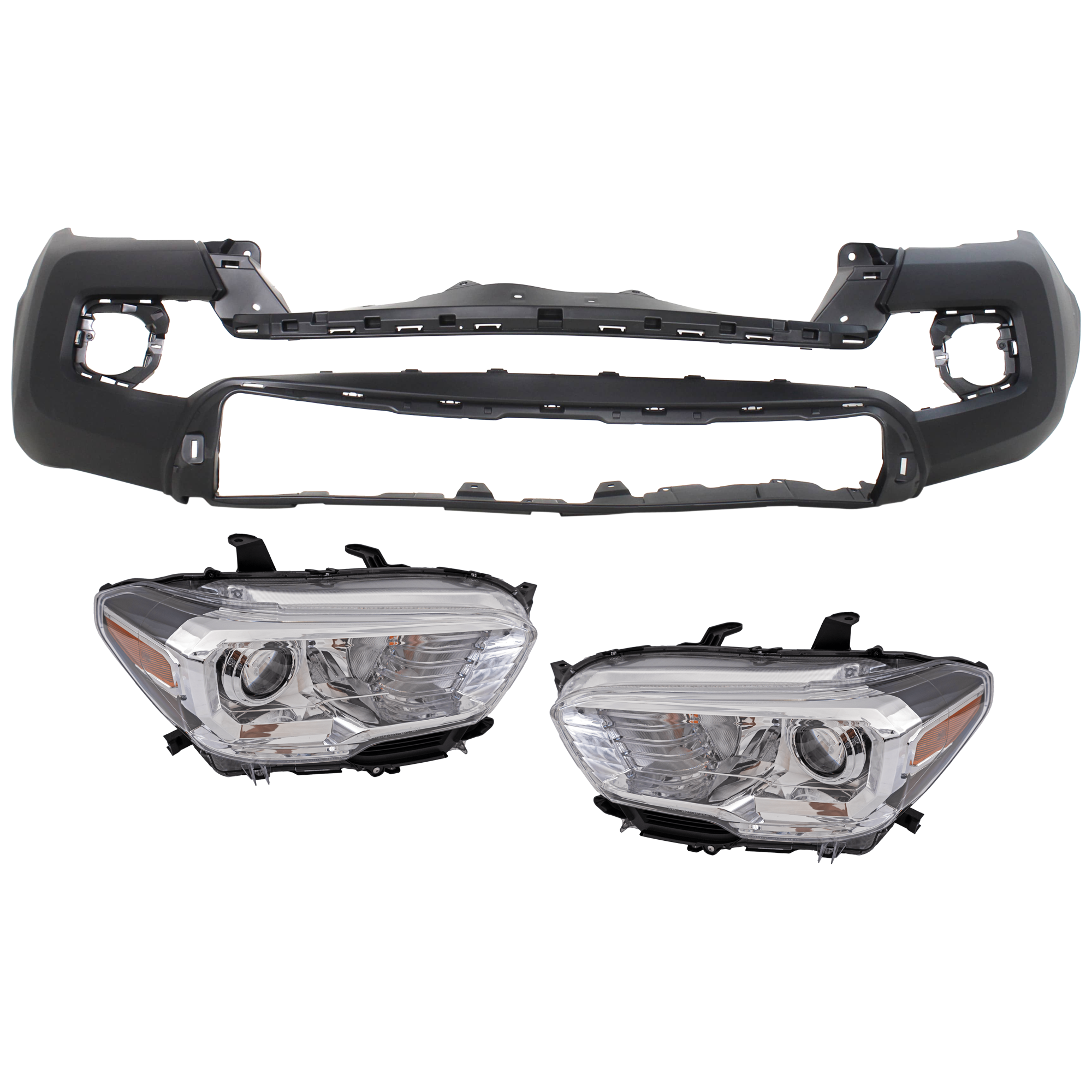 AM TACOMA 19-23 HEAD LAMP RH AND LH 3 pc Kit Assembly Halogen with Bumper Cover SKU KIT 072326-11 Partslink TO2502244 TO2503276 TO1000414 OEM 8111004262-8115004270-52119049