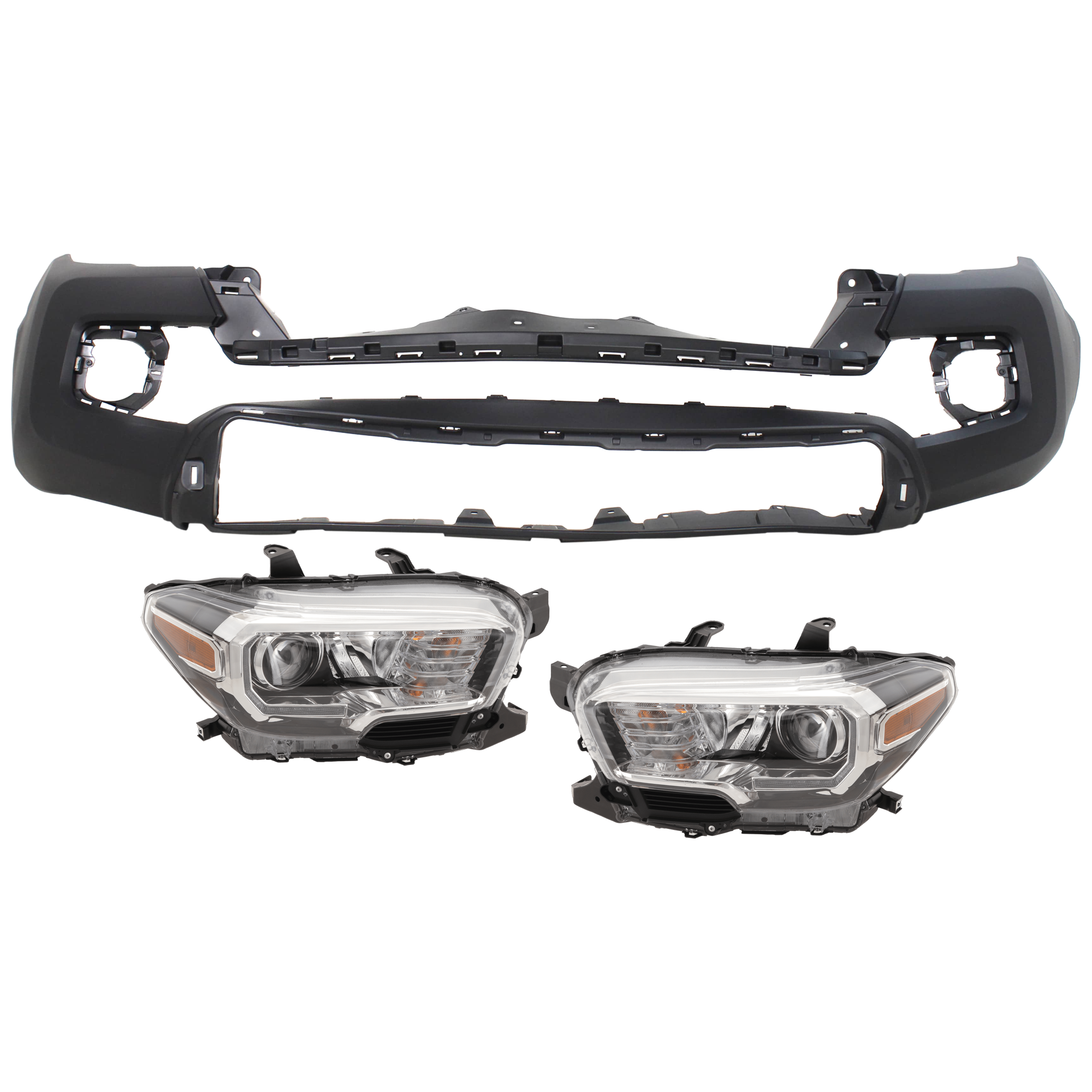 AM TACOMA 19-23 HEAD LAMP RH AND LH 3 pc Kit Assembly Halogen with Bumper Cover SKU KIT 072326-13 Partslink TO2502244 TO2503284 TO1000414 OEM 8111004251-8115004270-52119049