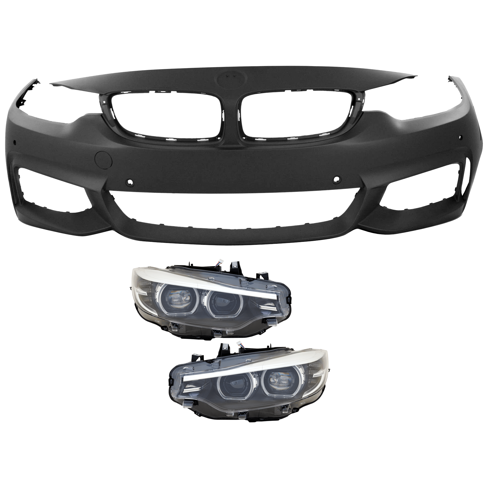 AM 430I GRAN COUPE 430I 18-20 HEAD LAMP RH AND LH 3 pc Kit Assembly LED with Bumper Cover SKU KIT 072326-16 Partslink BM2518182 BM2519182 BM1000338 OEM 63117478155-63117478156-511180
