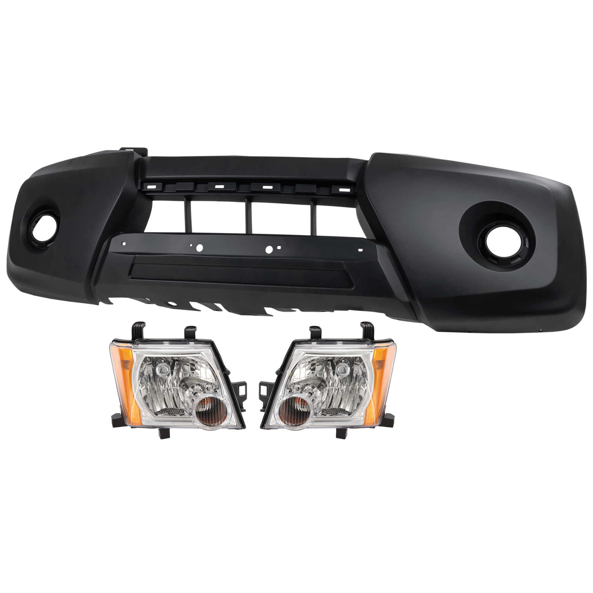 AM XTERRA 09-15 HEAD LAMP RH AND LH 3 pc Kit Assembly Halogen with Bumper Cover SKU KIT 072326-21 Partslink NI2502161C NI2503161C NI1000264C OEM 26010EA025-26060EA025 FBM22ZL0