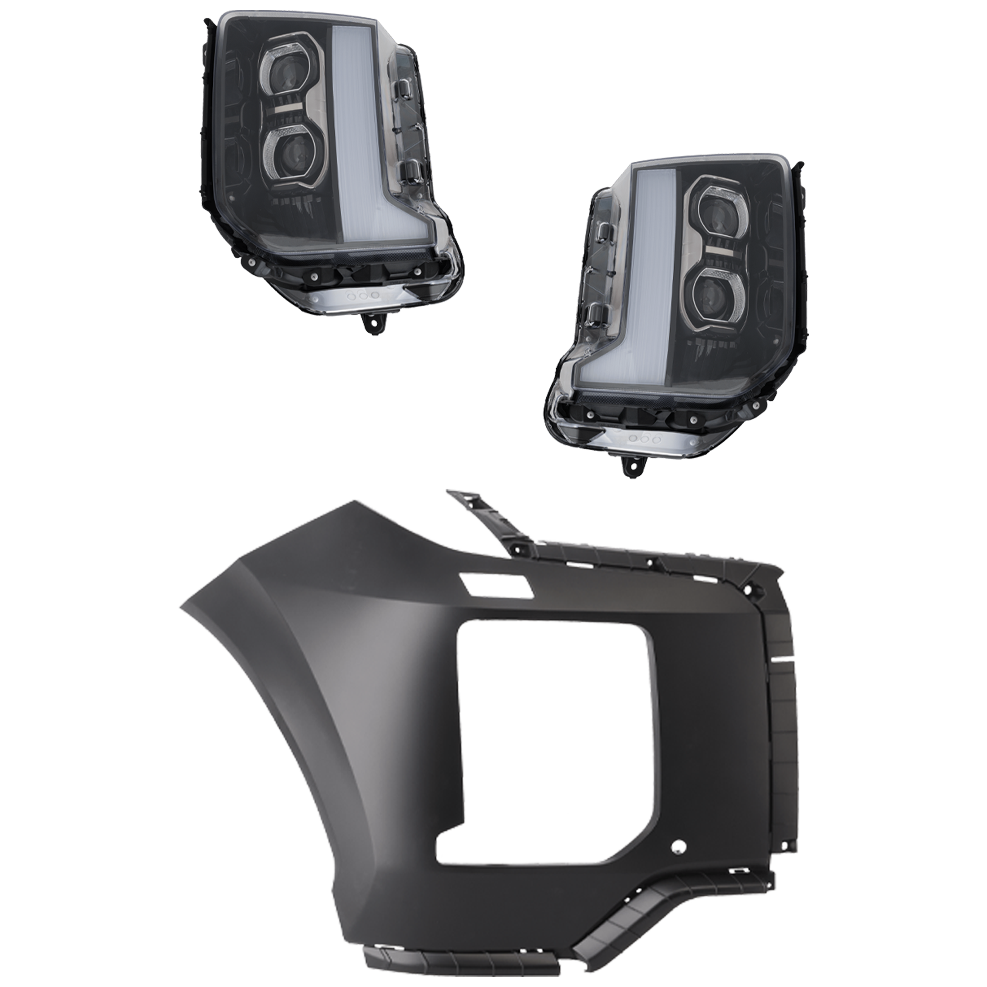 AM PALISADE 23-25 HEAD LAMP RH AND LH 3 pc Kit Assembly LED with Bumper Cover SKU KIT 072326-223 Partslink HY2502277 HY2503277 HY1017105 OEM 92101S8610-92102S8610-865F4S8C