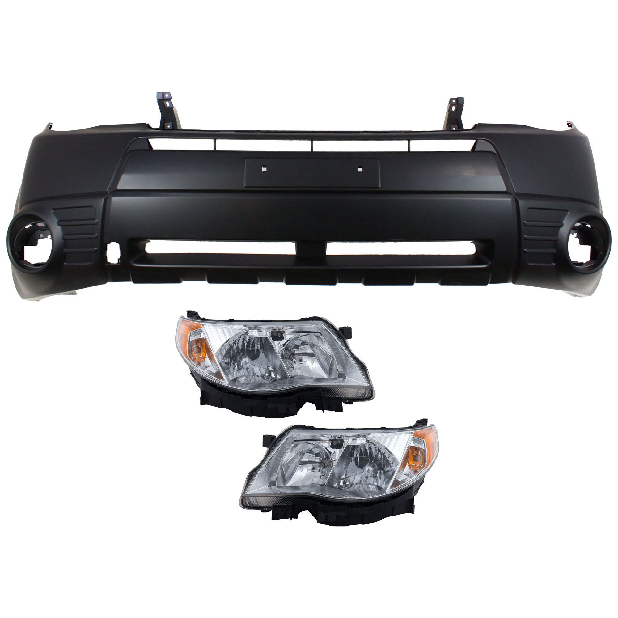 AM FORESTER 09-13 HEAD LAMP RH AND LH 3 pc Kit Assembly Halogen with Bumper Cover SKU KIT 072326-22 Partslink SU2502132 SU2503132 SU1000162 OEM 84001SC061-84001SC071-57704SC0