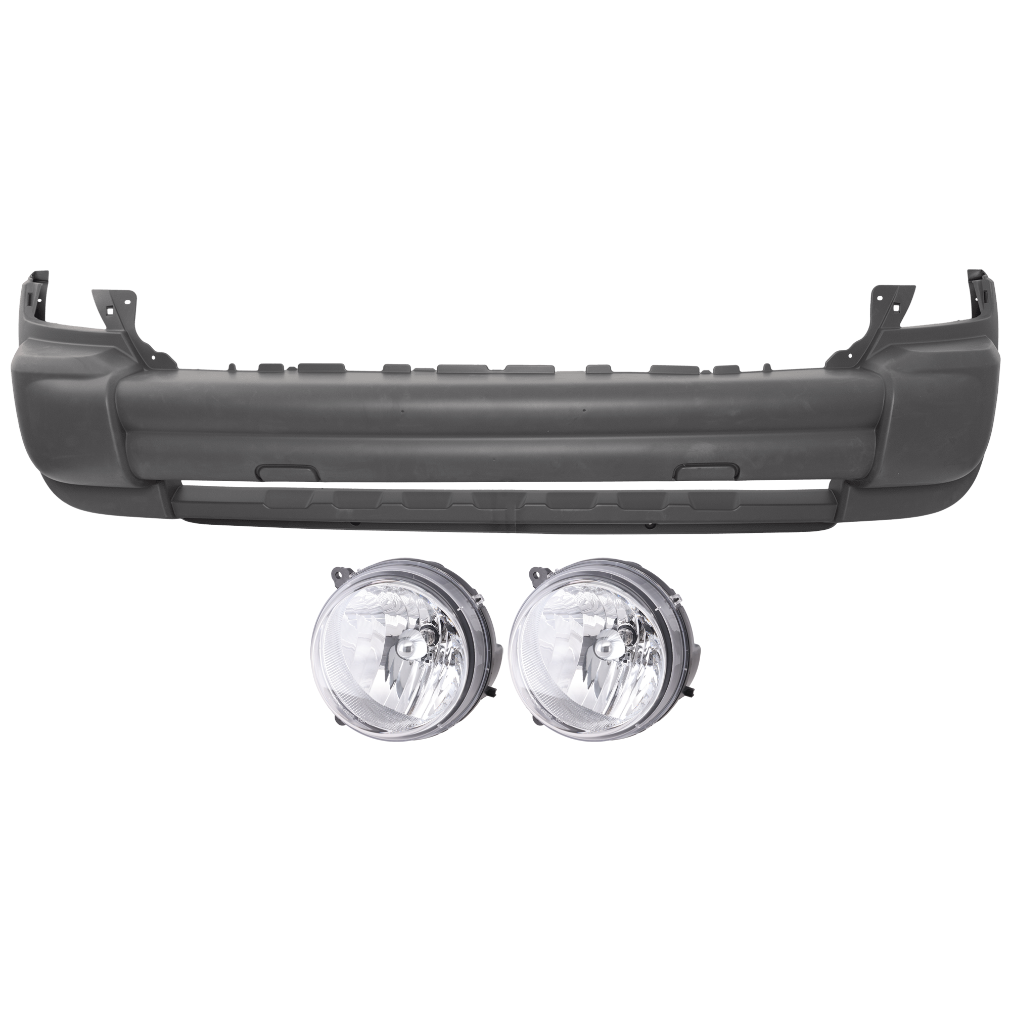 AM LIBERTY 05-07 HEAD LAMP RH AND LH 3 pc Kit Assembly Halogen with Bumper Cover SKU KIT 072326-23 Partslink CH2502156 CH2503156 CH1000923 OEM 55157140AA 55157141AA 5JG89BDL