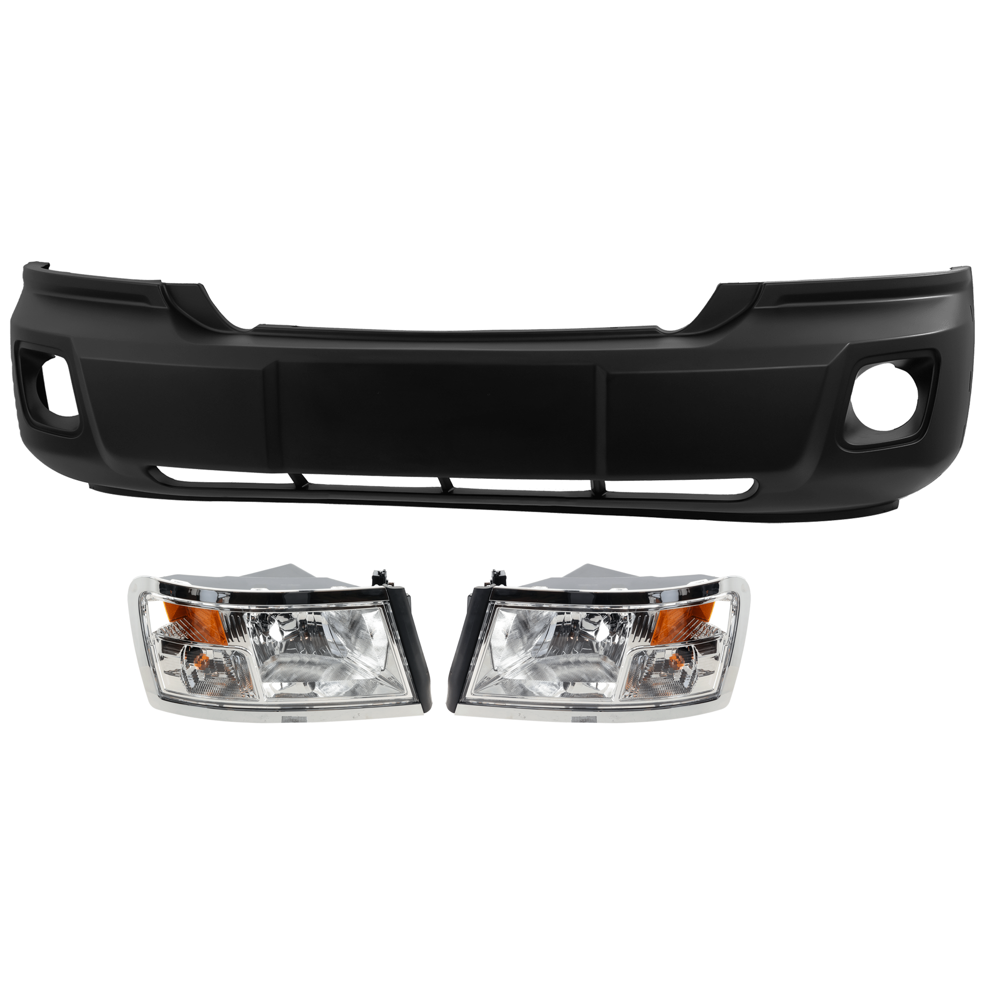 AM DAKOTA 08-10 DAKOTA 11-11 HEAD LAMP RH AND LH 3 pc Kit Assembly Halogen with Bumper Cover SKU KIT 072326-33 Partslink CH2518128 CH2519128 CH1000995 OEM 55112244AF 55112244AE 55112245