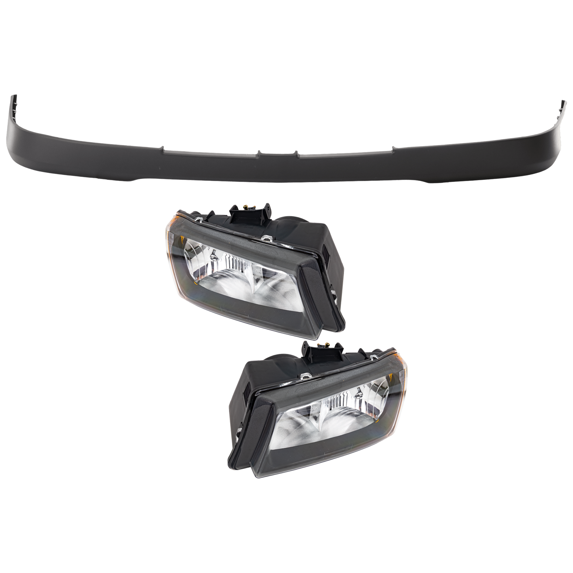 AM SILVERADO 2500 HD SILVERADO 3500-03-06 HEAD LAMP RH AND LH 3 pc Kit Assembly Halogen with Bumper Cover SKU KIT 072326-42 Partslink GM2502257 GM2503257 GM1051109 OEM 10396912-10396913-15139804