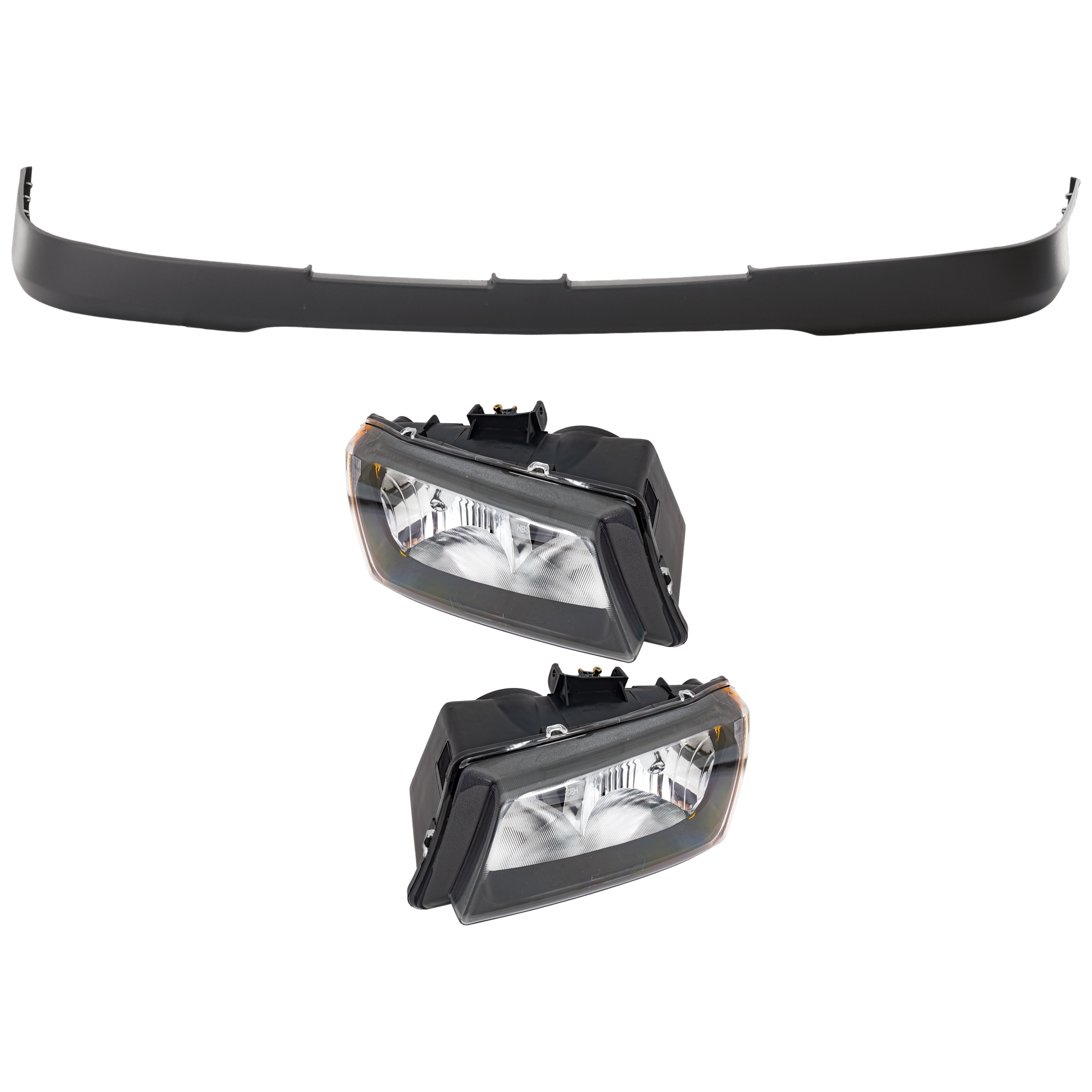 AM SILVERADO 2500 HD SILVERADO 3500-03-06 HEAD LAMP RH AND LH 3 pc Kit Assembly Halogen with Bumper Cover SKU KIT 072326-43 Partslink GM2502257 GM2503224 GM1051109 OEM 10396912 PFM 10396913-15139804