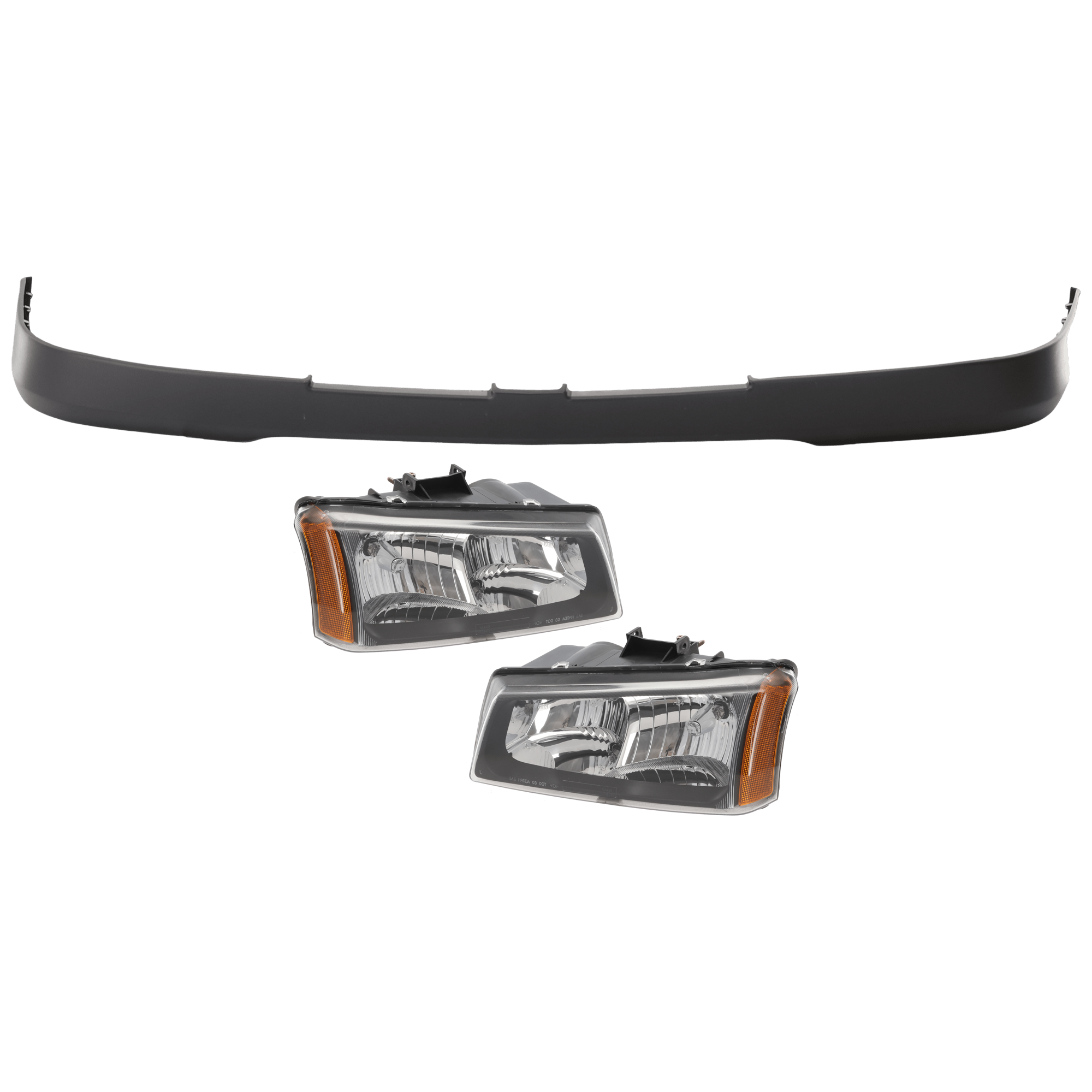 AM SILVERADO 2500 HD SILVERADO 3500-03-06 HEAD LAMP RH AND LH 3 pc Kit Assembly Halogen with Bumper Cover SKU KIT 072326-45 Partslink GM2502224 GM2503224 GM1051109 OEM 10396912 PFM 10396913 PFM 1513