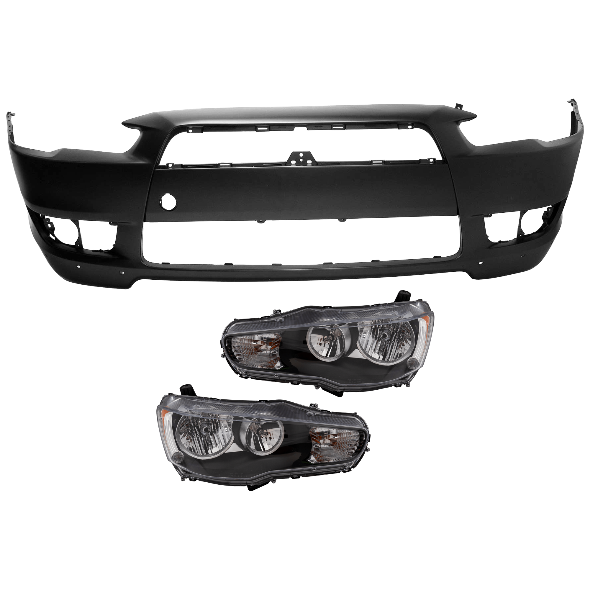 AM LANCER 08-09 HEAD LAMP RH AND LH 3 pc Kit Assembly Halogen with Bumper Cover SKU KIT 072326-51 Partslink MI2502139 MI2503139 MI1000319 OEM 8301B075-8301B076-6400B914