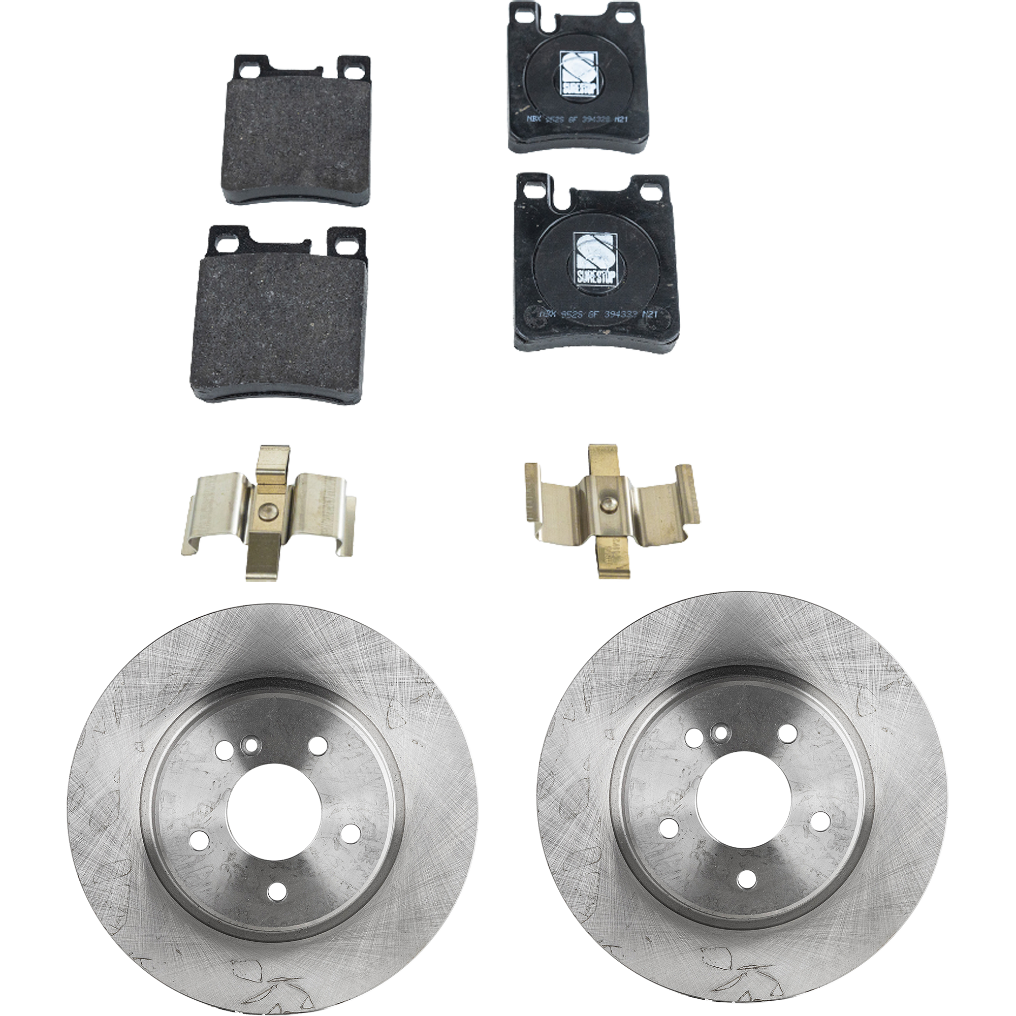 AM C43 AMG 98-00 E55 AMG 99-02 SLK CLASS 02-10 REAR BRAKE DISC AND PAD KIT 4 pc Kit SKU KIT 072421-111 OEM 34276-43156-12135048-60063040