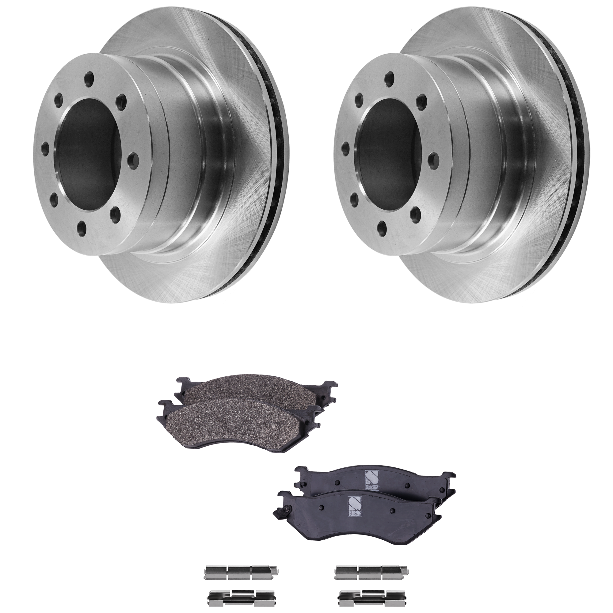 AM RAM FULL SIZE P U 03-08 REAR BRAKE DISC AND PAD KIT 2 Wheel Set SKU KIT 072421-129 OEM 52010144AA 5018563AA F75Z2001A