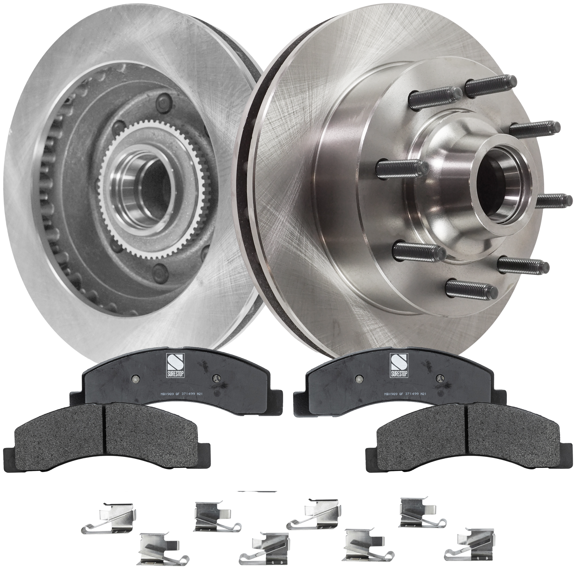 AM F SERIES SUPER DUTY 99-02 FRONT BRAKE DISC AND PAD KIT 4 pc Kit SKU KIT 072421-198 OEM F81Z1102BA 1C3Z2001AA 1C3Z2001