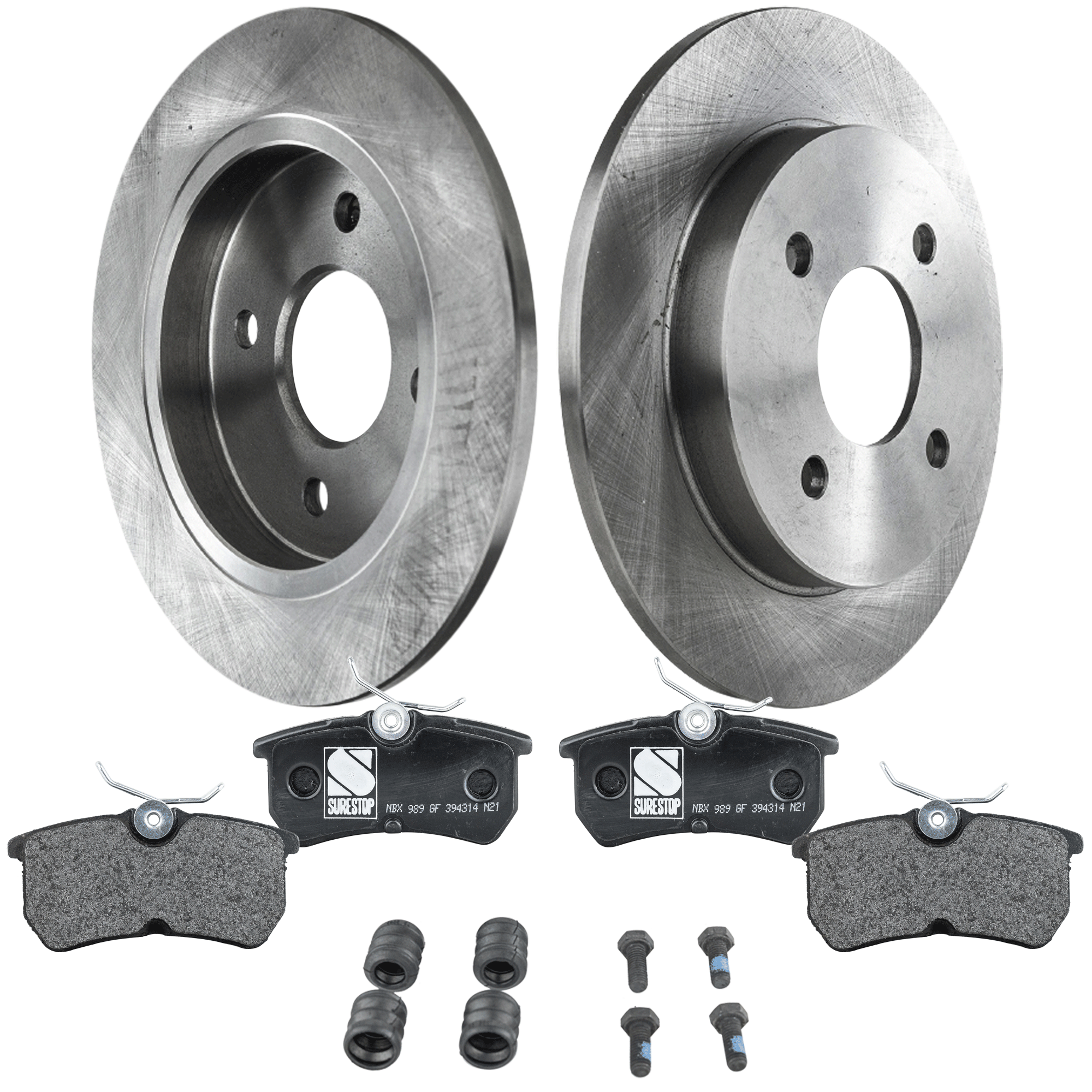 AM FOCUS 01-07 FIESTA 14-19 REAR BRAKE DISC AND PAD KIT 2 Wheel Set SKU KIT 072421-283 OEM 1S4Z2C026BA 1S4Z2200BA C1BZ220