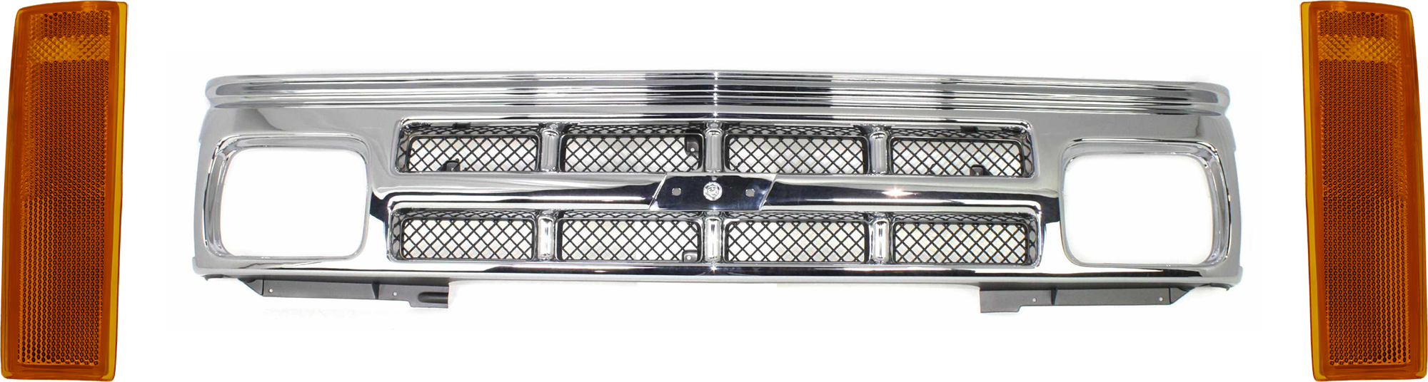 AM S10 BLAZER 91-94 S10 PICKUP 91-93 GRILLE 3 pc Kit w Corner Light Painted Silver Shell and Insert SKU KIT 072424-01 Partslink GM2551108 GM2550116 OEM 15701945 PFM 929918-929917