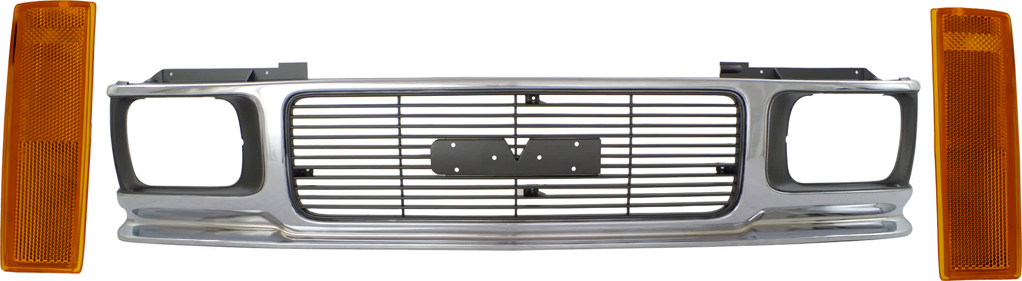 AM JIMMY 92-94 SONOMA 91-93 GRILLE 3 pc Kit w Corner Light ABS Plastic Chrome Shell Painted Gray Insert SKU KIT 072424-03 Partslink GM1200346 GM2550116 GM2551108 OEM 15688528-929917-929918