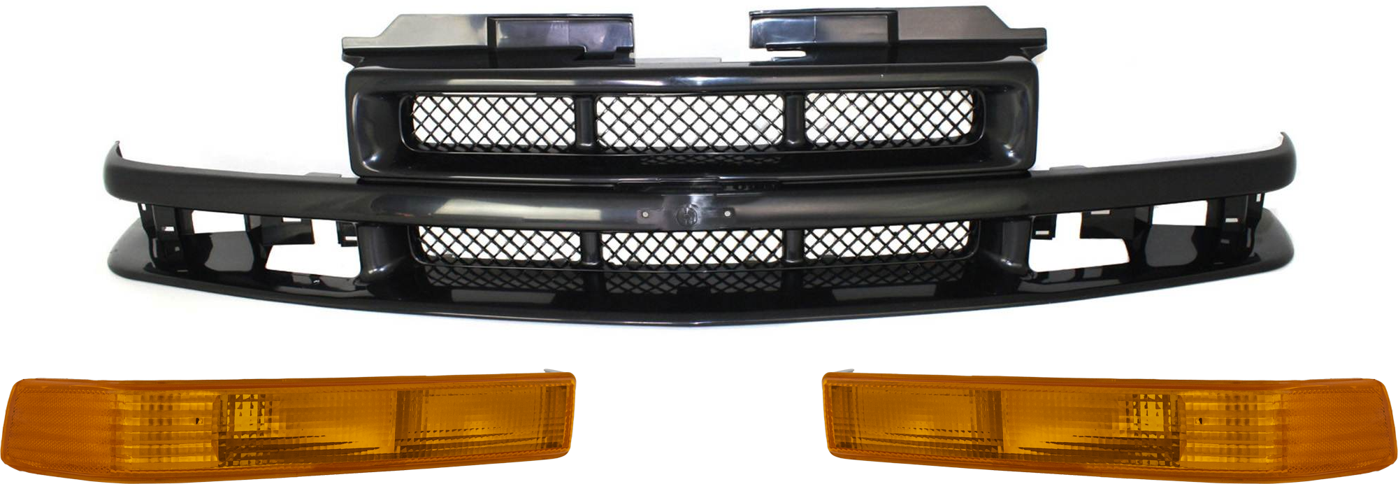 AM BLAZER 01-05 S10 PICKUP 98-03 GRILLE 3 pc Kit w Turn Signal Light Black Shell and Insert w Mesh insert SS Xtreme Models SKU KIT 072424-05 Partslink GM1200413 GM2520162 GM2521162 OEM 12471853-15098267 PFM 15098268