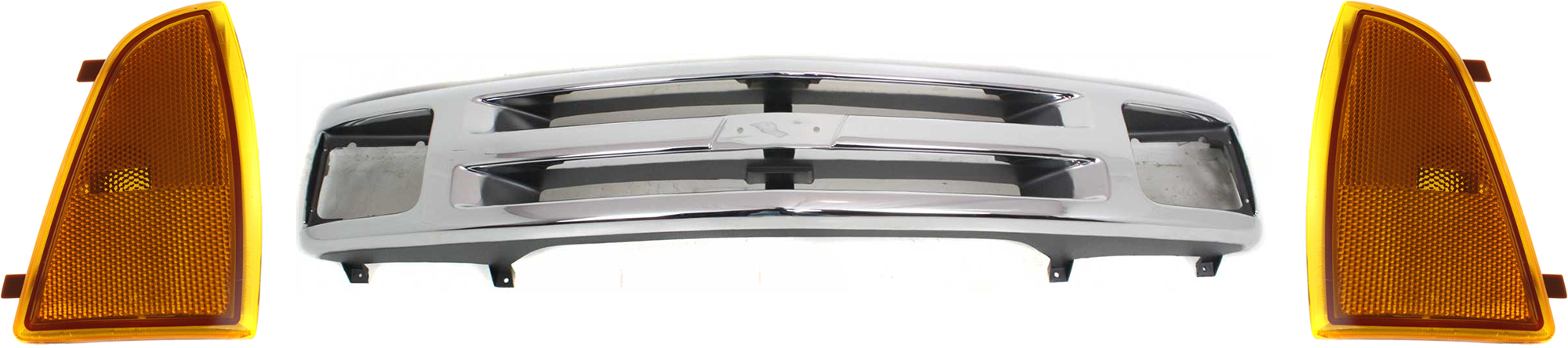 AM BLAZER 95-97 S10 PICKUP 94-97 GRILLE FRAME 3 pc Kit w Corner Light Chrome w Sealed Beam Headlight SKU KIT 072424-06 Partslink GM1200224 GM2550140 GM2551140 OEM 15672329-5976405-5976406