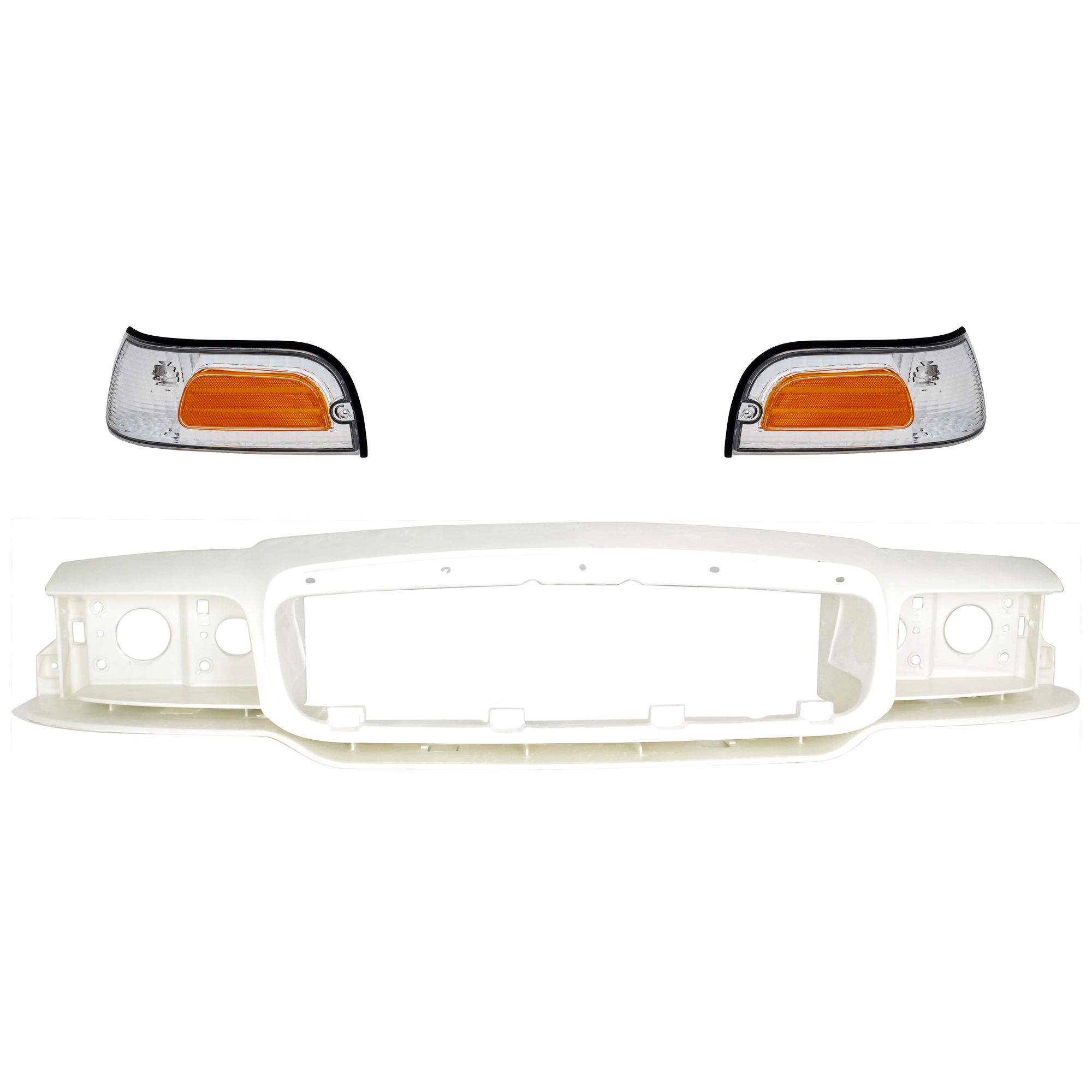 AM CROWN VICTORIA 98-11 HEADER PANEL 3 pc Kit w Corner Light SKU KIT 072424-07 Partslink FO1220209 FO2520147 FO2521147 OEM 6W7Z8190A XW7Z15A201BB XW7Z15A