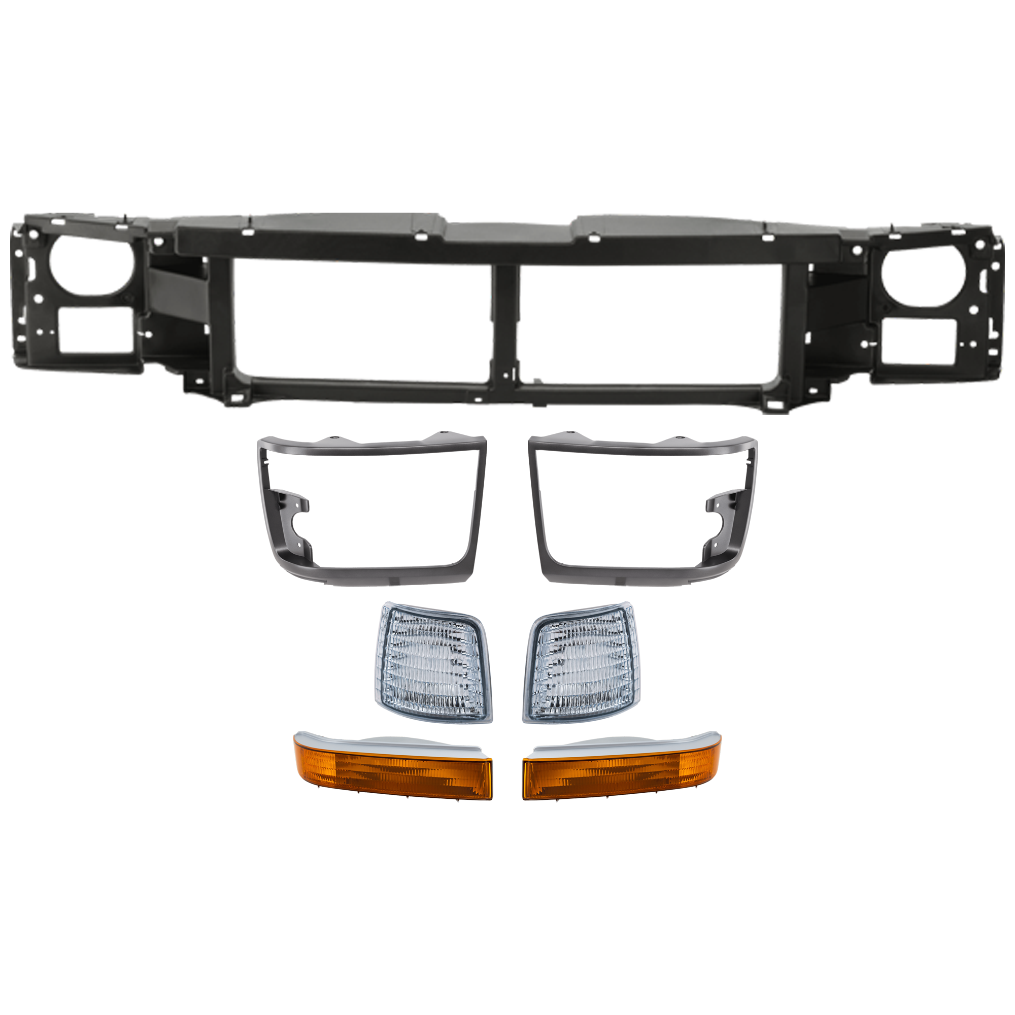 AM F SERIES 92-97 HEADER PANEL 7 pc Kit w Corner Light Headlight Door and Turn Signal Light Grille Mounting Panel SKU KIT 072424-10 Partslink FO1220113 FO2550110 FO2551108 FO2512129 FO2513130 FO2520116 FO2521114 OEM F6TZ8A284AC F2TZ15A201D F2TZ15
