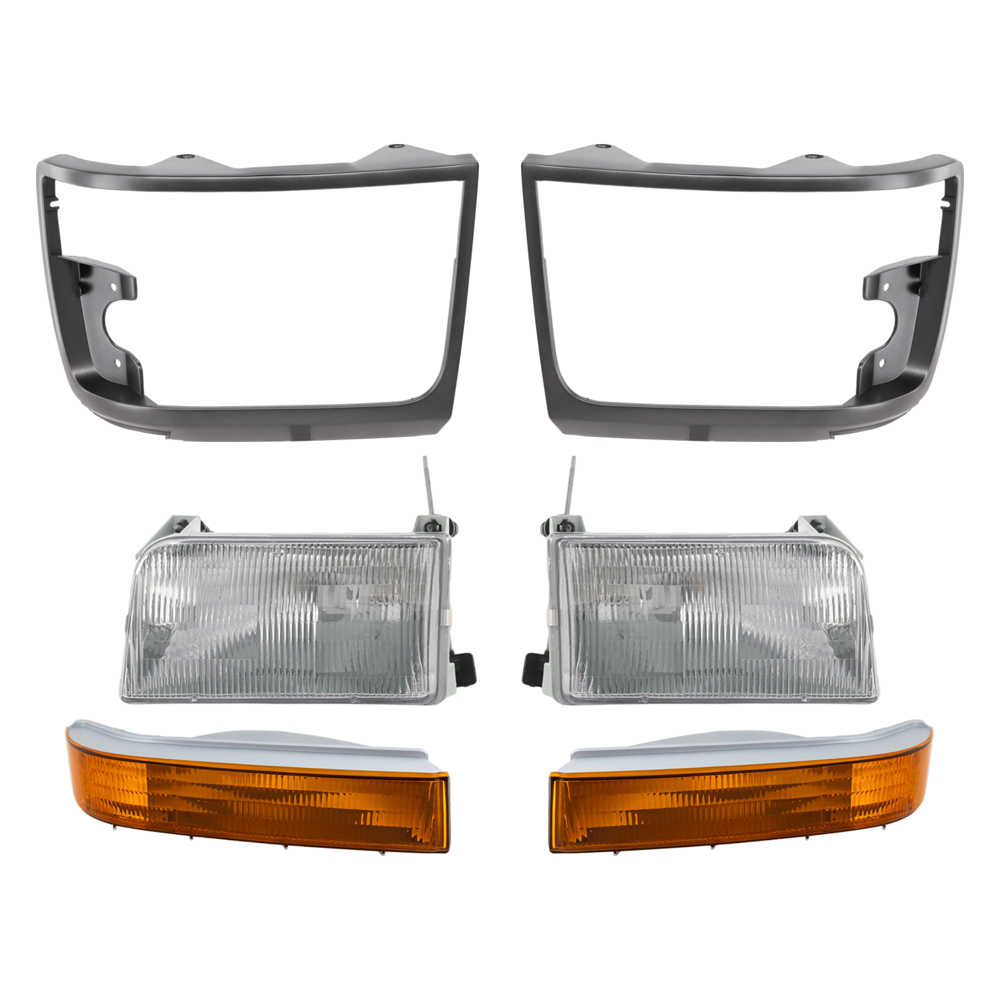 AM F SERIES 92-97 HEAD LAMP RH AND LH 6 pc kit w Headlight Door and Turn Signal Light Assembly Halogen SKU KIT 072424-19 Partslink FO2502118 FO2503114 FO2513130 FO2512129 FO2521114 FO2520116 OEM F2TZ13008A F2TZ13008B F2TZ1306
