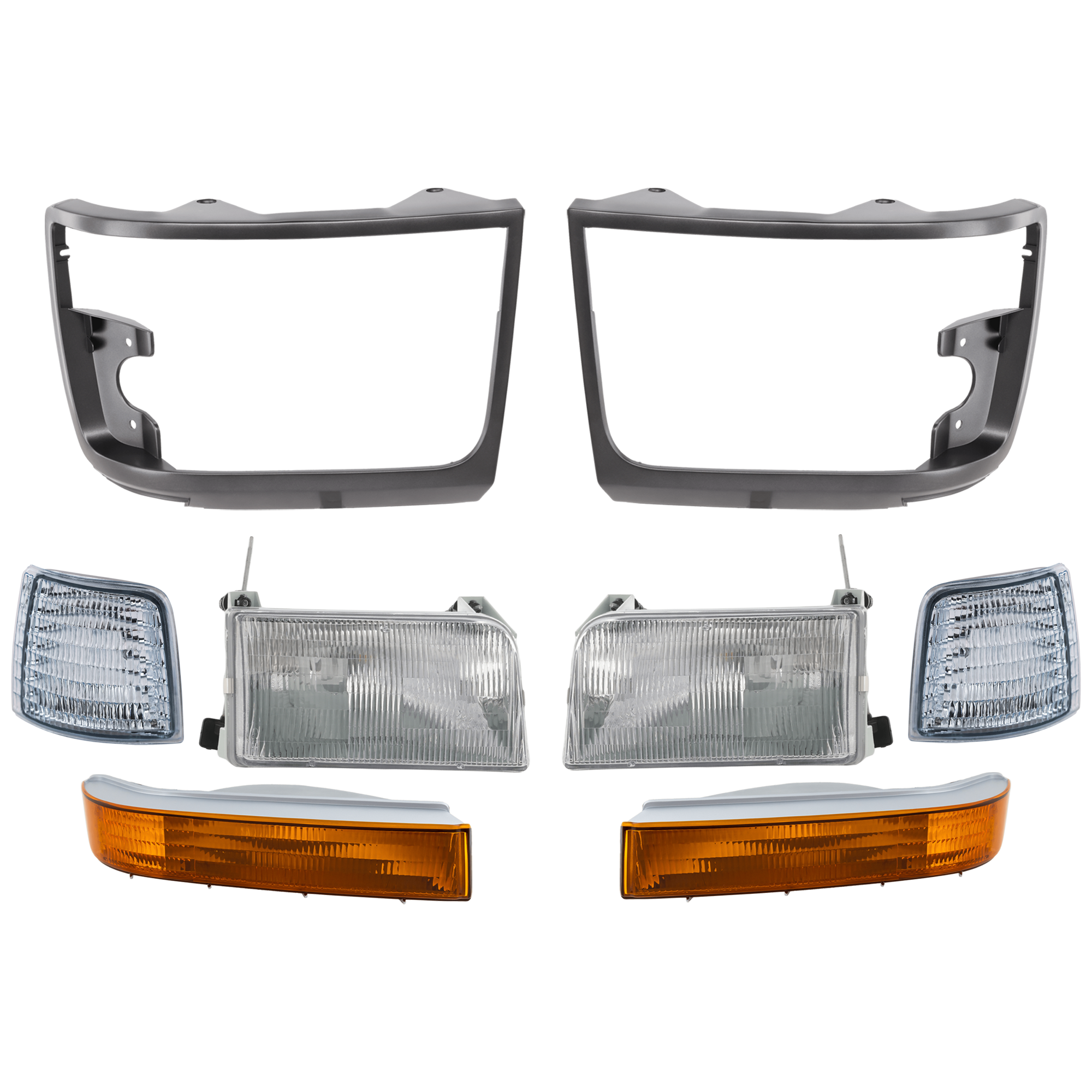 AM F SERIES 92-97 HEAD LAMP RH AND LH 8 pc kit w Corner Light Headlight Door and Turn Signal Light Assembly Halogen SKU KIT 072424-20 Partslink FO2502118 FO2503114 FO2551108 FO2550110 FO2513130 FO2512129 FO2521114 FO2520116 OEM F2TZ13008A F2TZ13008B F2TZ15A2