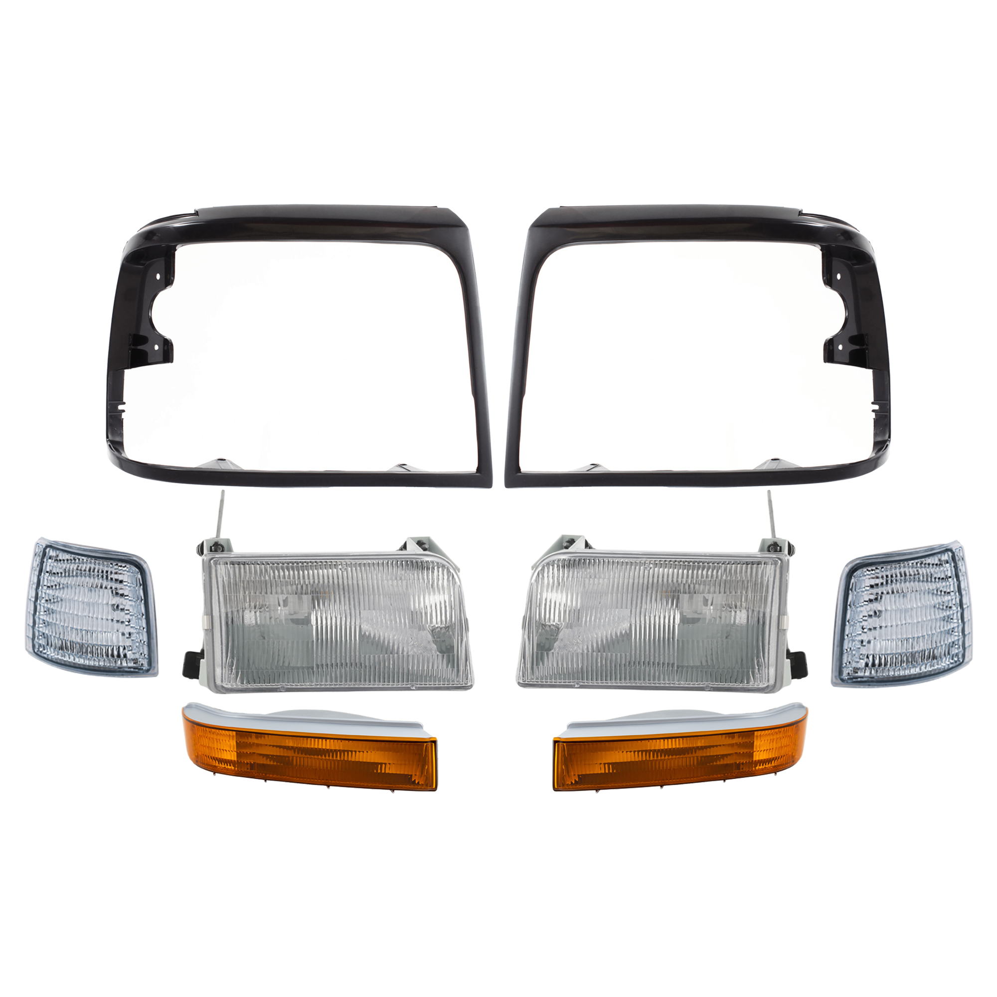 AM F SERIES 92-97 HEAD LAMP RH AND LH 8 pc kit w Corner Light Headlight Door and Turn Signal Light Assembly Halogen SKU KIT 072424-22 Partslink FO2502118 FO2503114 FO2551108 FO2550110 FO2513135 FO2512131 FO2521114 FO2520116 OEM F2TZ13008A F2TZ13008B F2TZ15A2