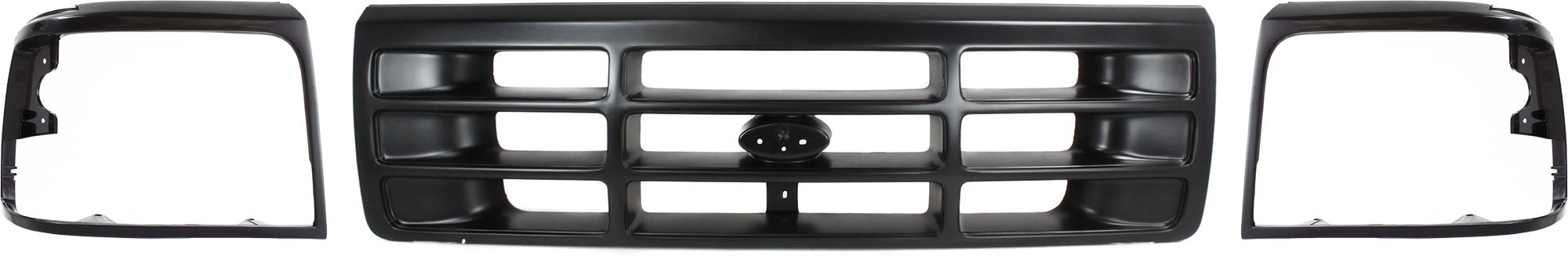 AM F SERIES 92-97 GRILLE 3 pc Kit w Headlight Door Painted Black Shell and Insert SKU KIT 072424-24 Partslink FO1200172 FO2513135 FO2512131 OEM F6TZ8200AAA F3TZ13064AAA F3TZ1