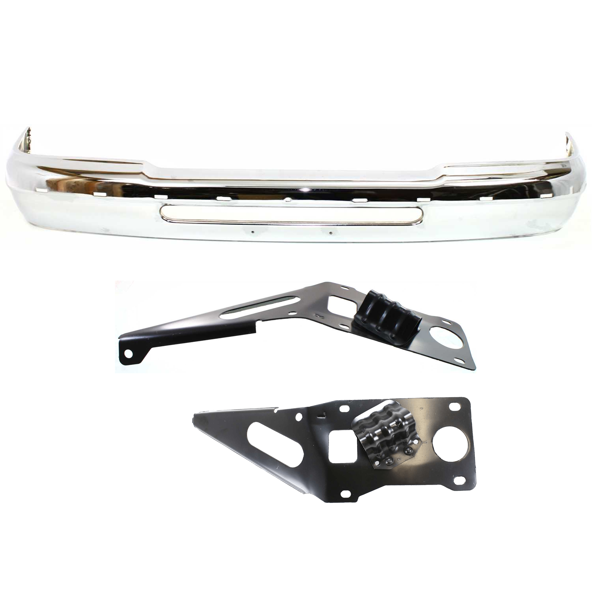 AM RANGER 93-97 FRONT BUMPER 3 pc kit w Bumper Bracket Chrome w Molding Holes SKU KIT 072424-29 Partslink FO1002244 FO1067123 FO1066123 OEM F57Z17757AA F37Z17752A F37Z177