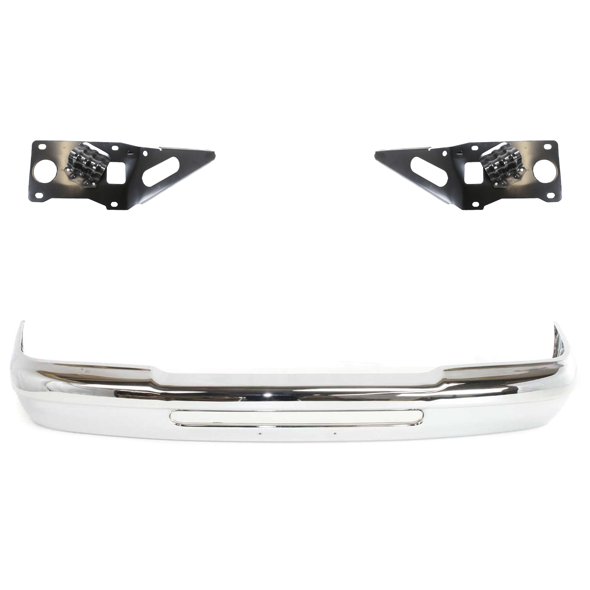 AM RANGER 93-97 FRONT BUMPER 3 pc kit w Bumper Bracket Chrome w o Molding Holes SKU KIT 072424-30 Partslink FO1002427 FO1067123 FO1066123 OEM F57Z17757AA PFM F37Z17752A F37
