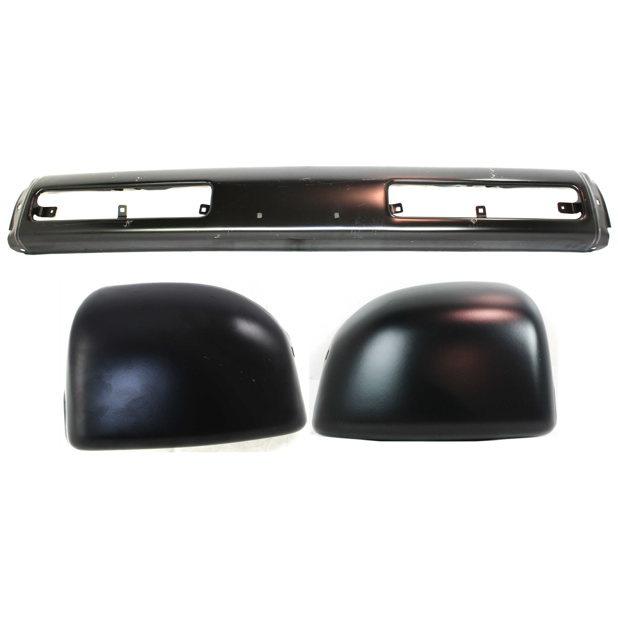 AM NISSAN PICKUP 93-95 FRONT BUMPER 3 pc kit w Bumper End Black 1 Piece Type To 11-95 SKU KIT 072424-33 Partslink NI1002102 NI1005131 NI1004131 OEM 6201457G26-6201656G00-6201756G