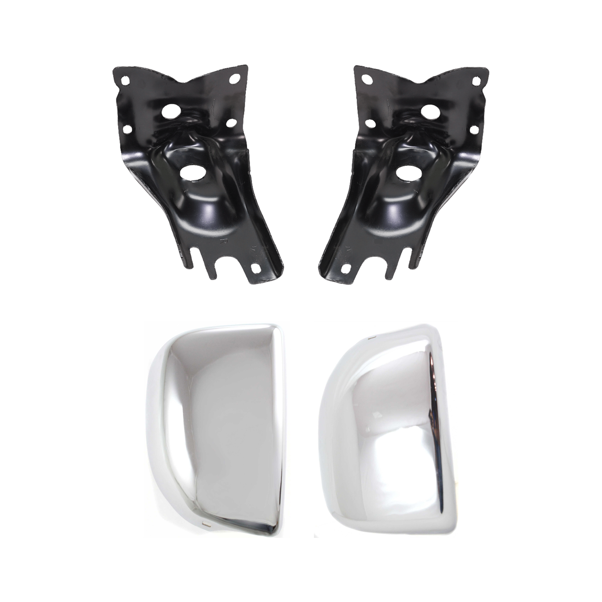 AM NISSAN PICKUP 93-96 FRONT BUMPER END RH AND LH 4 pc kit w Bumper Bracket Chrome SKU KIT 072424-36 Partslink NI1004133 NI1005134 NI1067104 NI1066104 OEM 6201655G00-6201755G00-6221257G