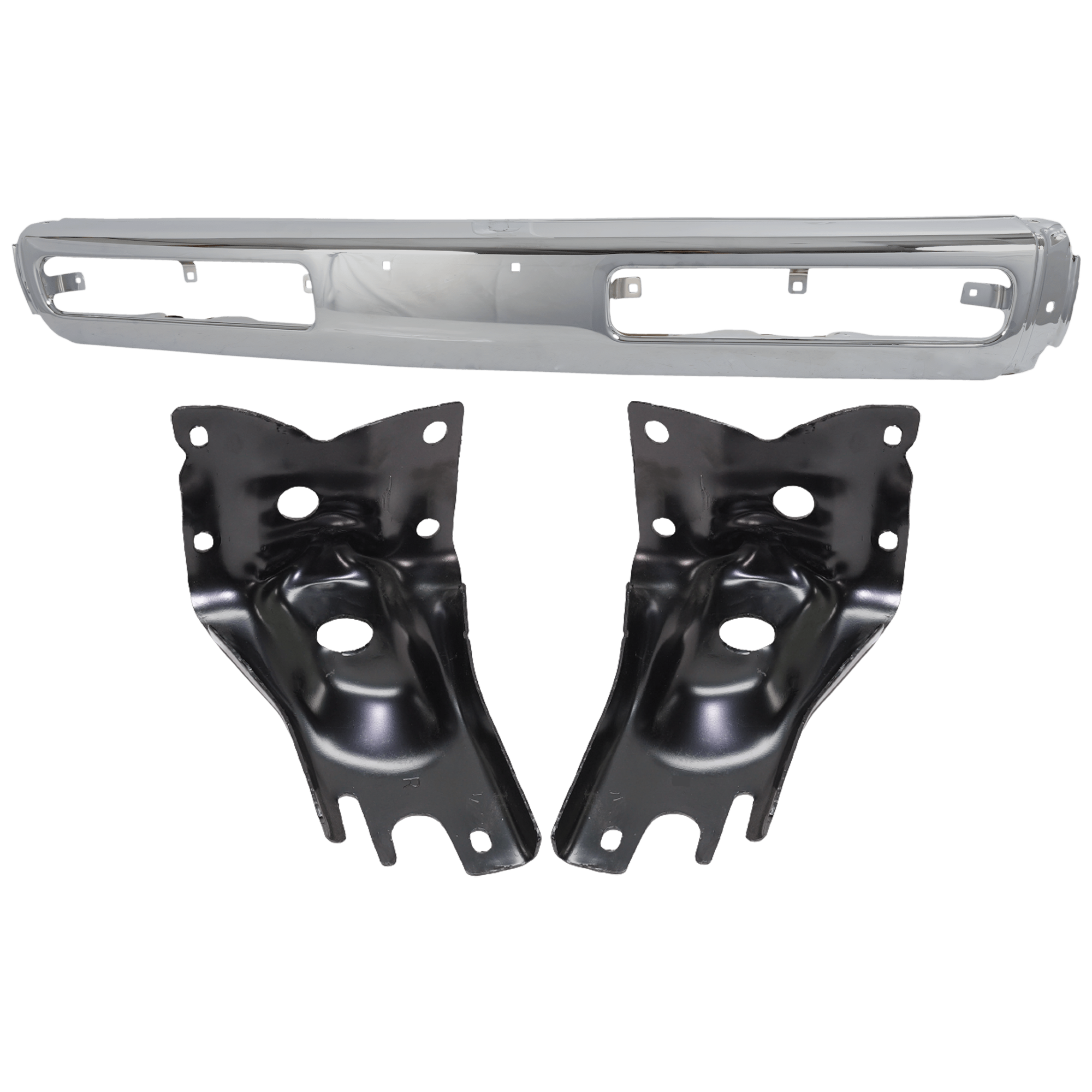 AM NISSAN PICKUP 93-96 PATHFINDER 93-95 FRONT BUMPER 3 pc kit w Bumper Bracket Chrome 3 Piece Type Center Piece Only To 11-95 SKU KIT 072424-41 Partslink NI1002101 NI1067104 NI1066104 OEM 6201457G25-6221257G00-6221357G