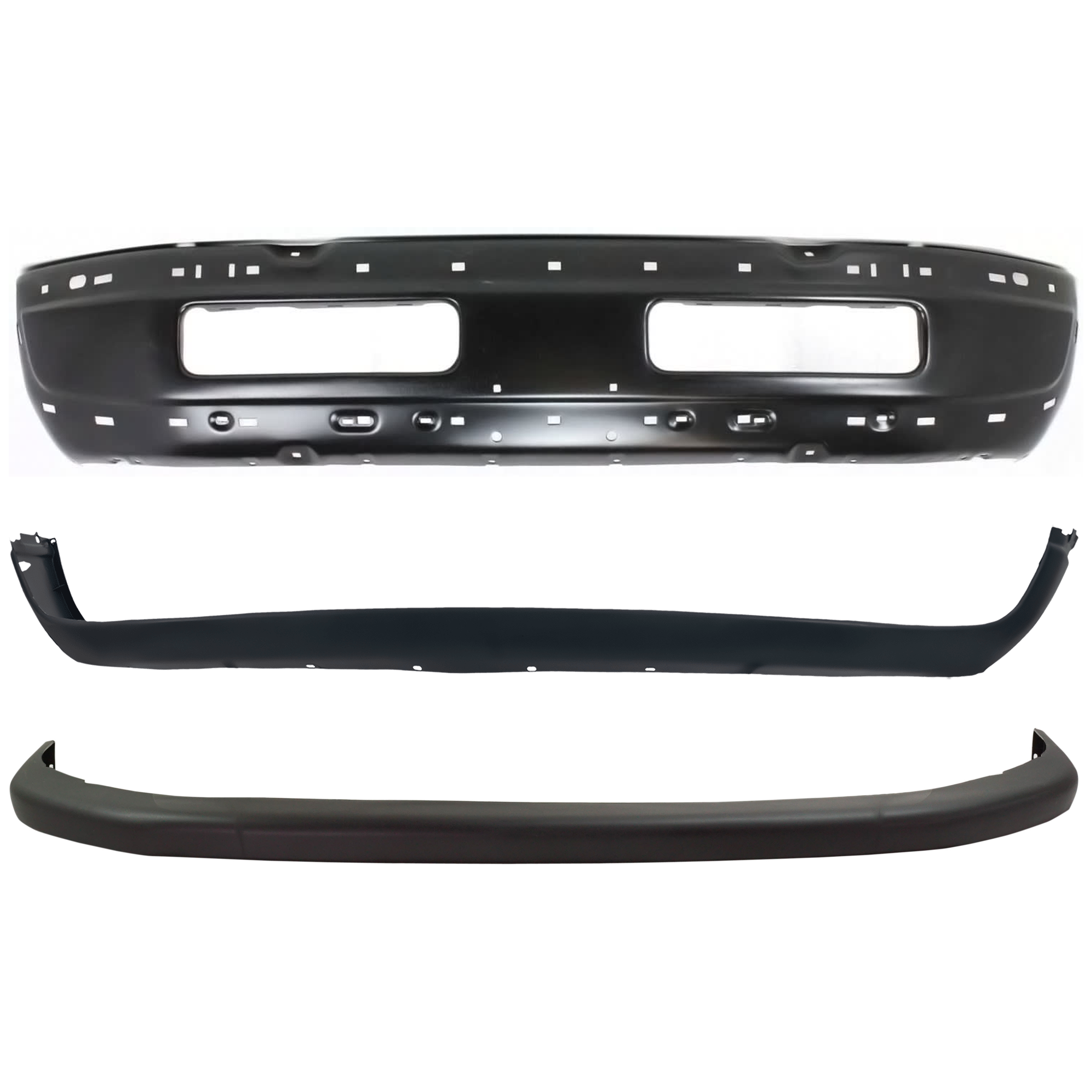 AM DODGE FULL SIZE PICKUP 94-95 FRONT BUMPER 3 pc kit Painted Black with Bumper Cover Face Bar 99-02 w o Sport Package SKU KIT 072424-44 Partslink CH1002173 CH1002259 CH1000232 CH1000160 OEM 5DY06PSJ 5011476AD 55076614AC
