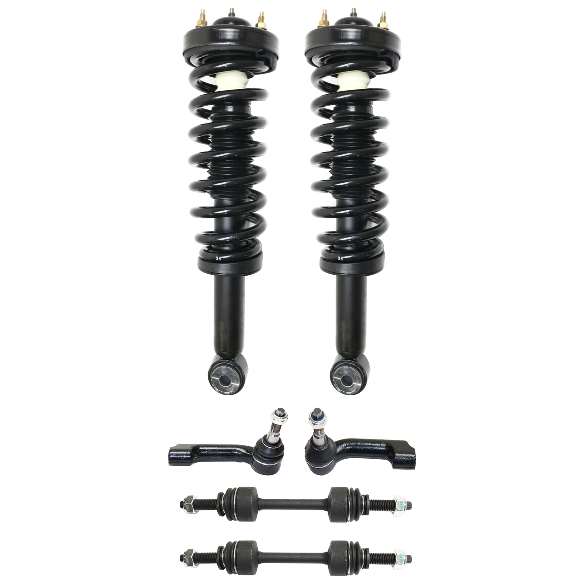 AM F 150-09-13 FRONT SUSPENSION KIT 6 pc Kit with Shock Absorber and Strut Assembly Sway Bar Link and Tie Rod End SKU KIT 072424-60 OEM AL3Z18124AA AL3Z18124GA 265310