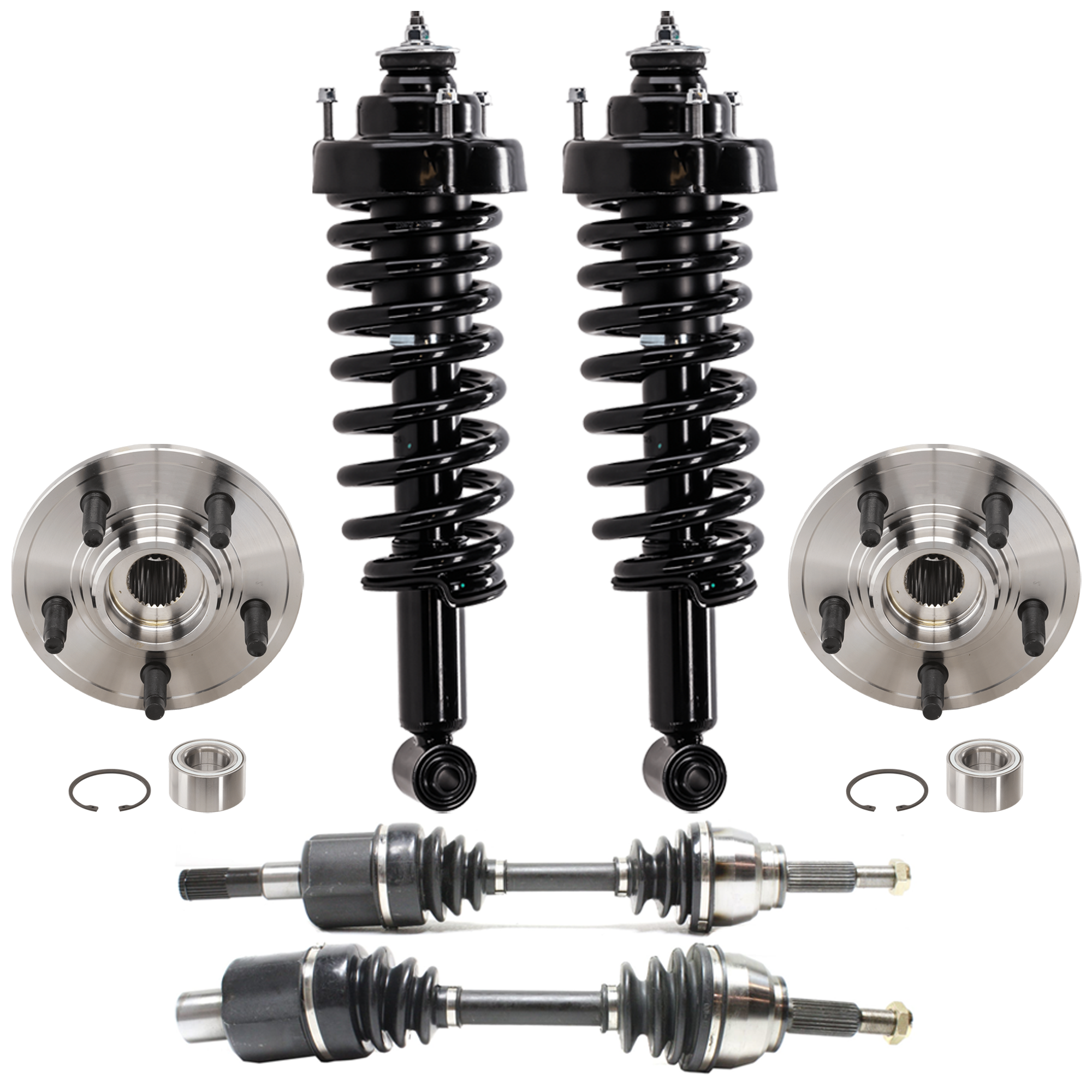 AM EXPLORER MOUNTAINEER 02-05 FRONT AND REAR SUSPENSION KIT RH AND LH 6 pc kit with Axle Assembly Shock Absorber and Strut Assembly and Wheel Hub SKU KIT 072424-61 OEM 5L2Z18125CA 3U2Z18124PAA 72100